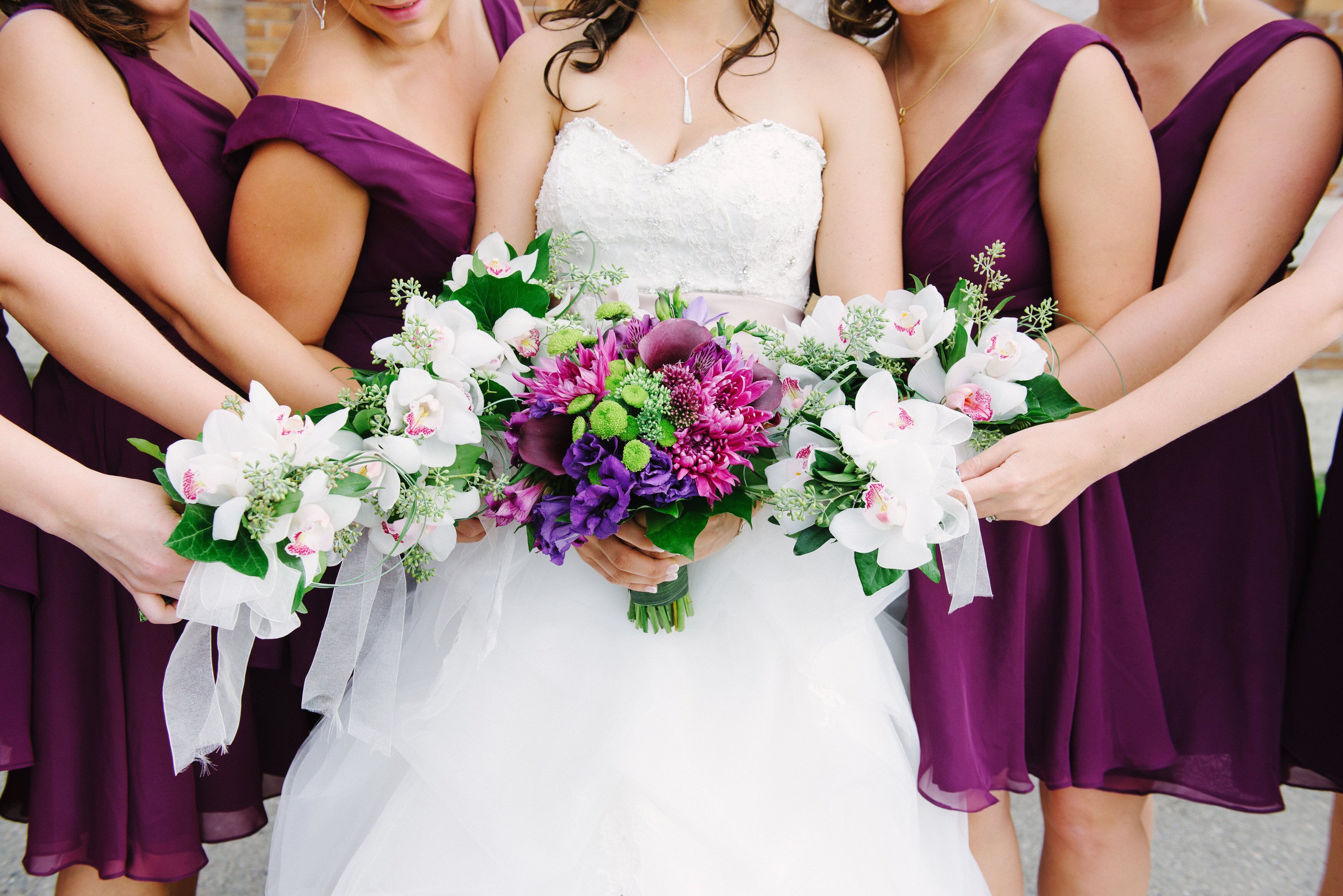 White Orchid and Seeded Eucalyptus Bouquets