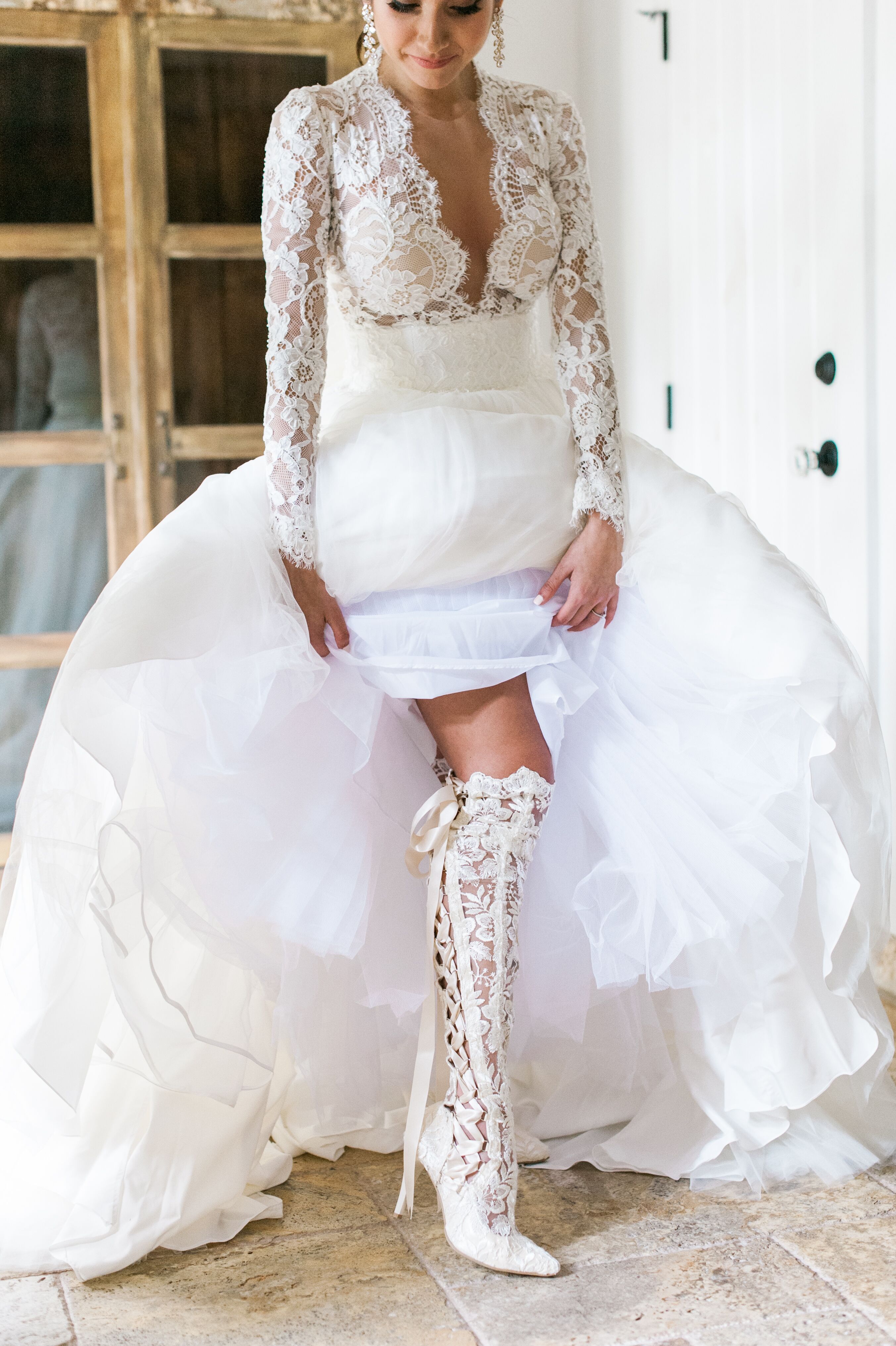 White lace 2024 up wedding boots