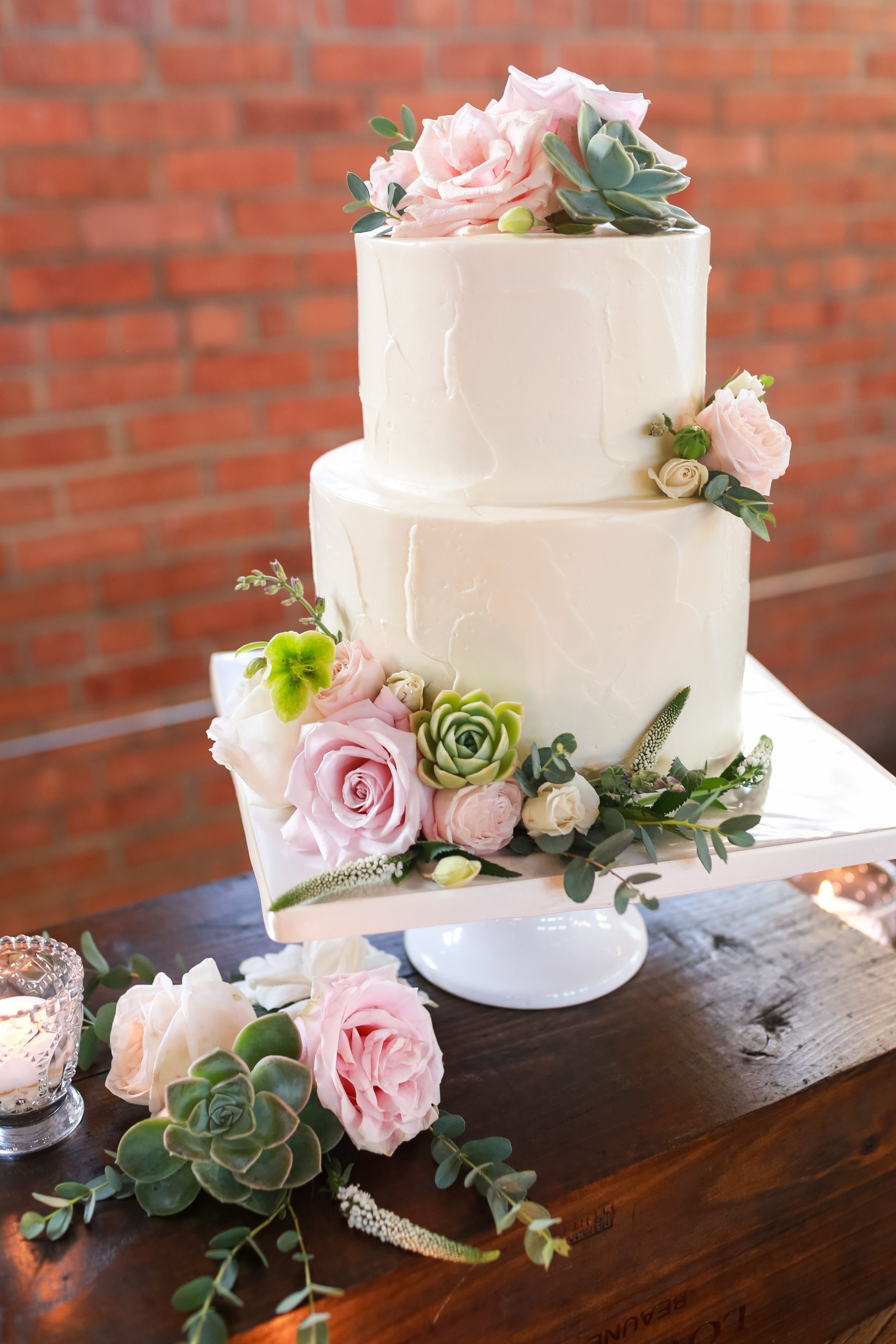 Simple Two Tier Wedding Cake  With Roses