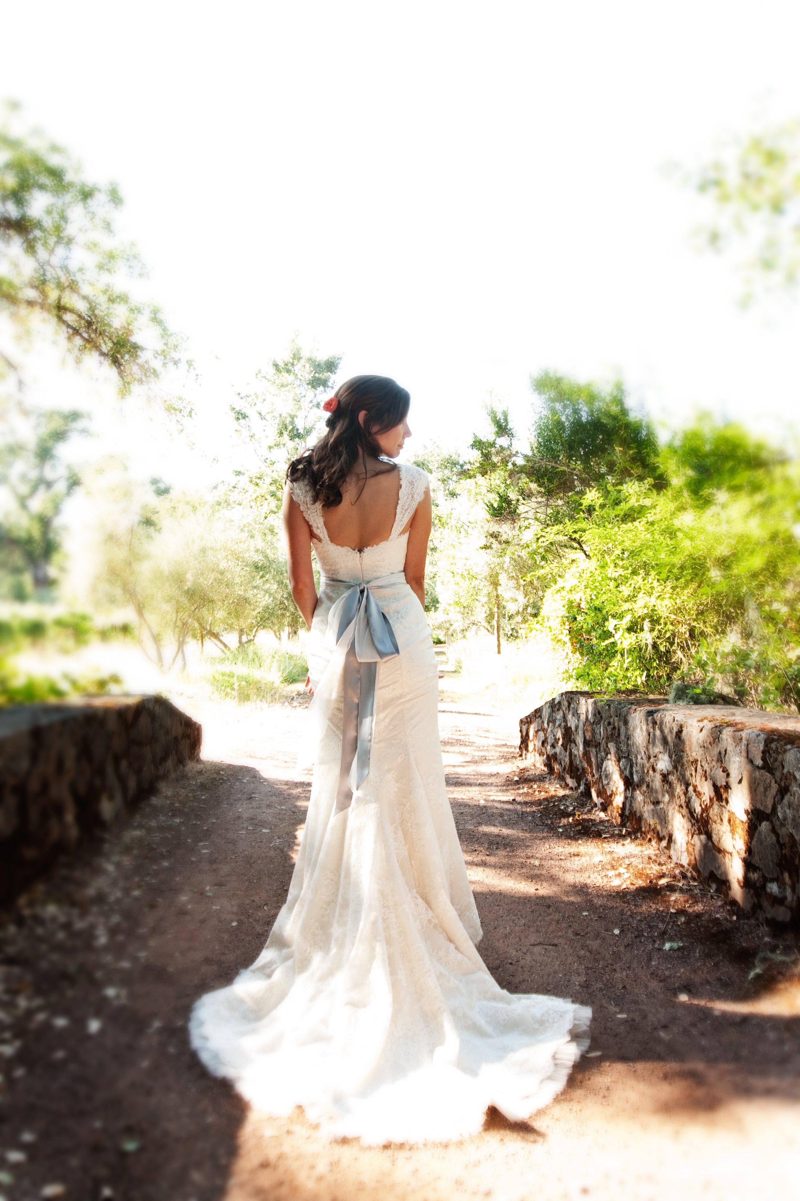 Custom Lace Gown With Blue Sash