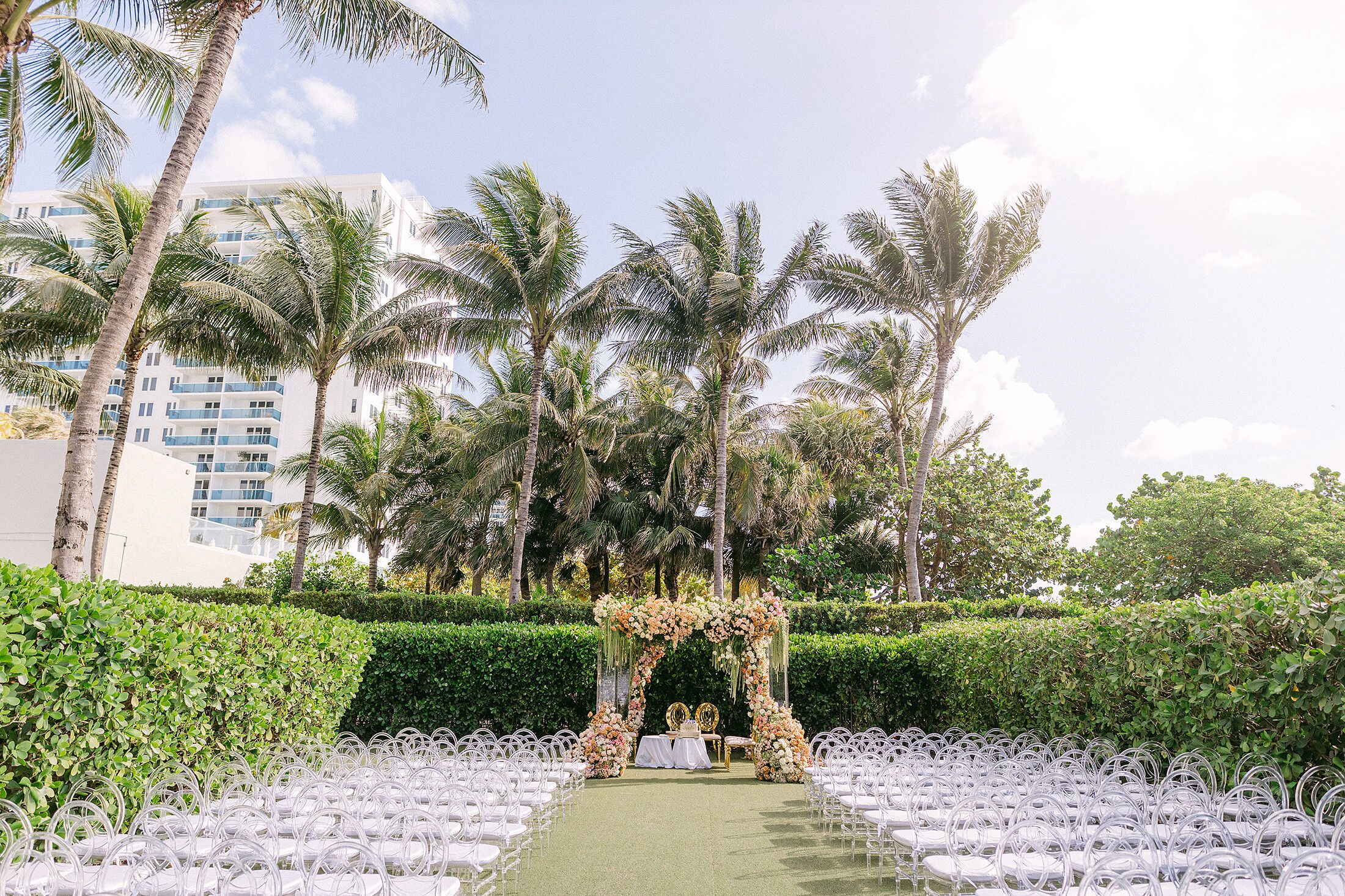 Traditional Indian Ceremony Space, Floral Mandap Altar, Outside Lawn ...