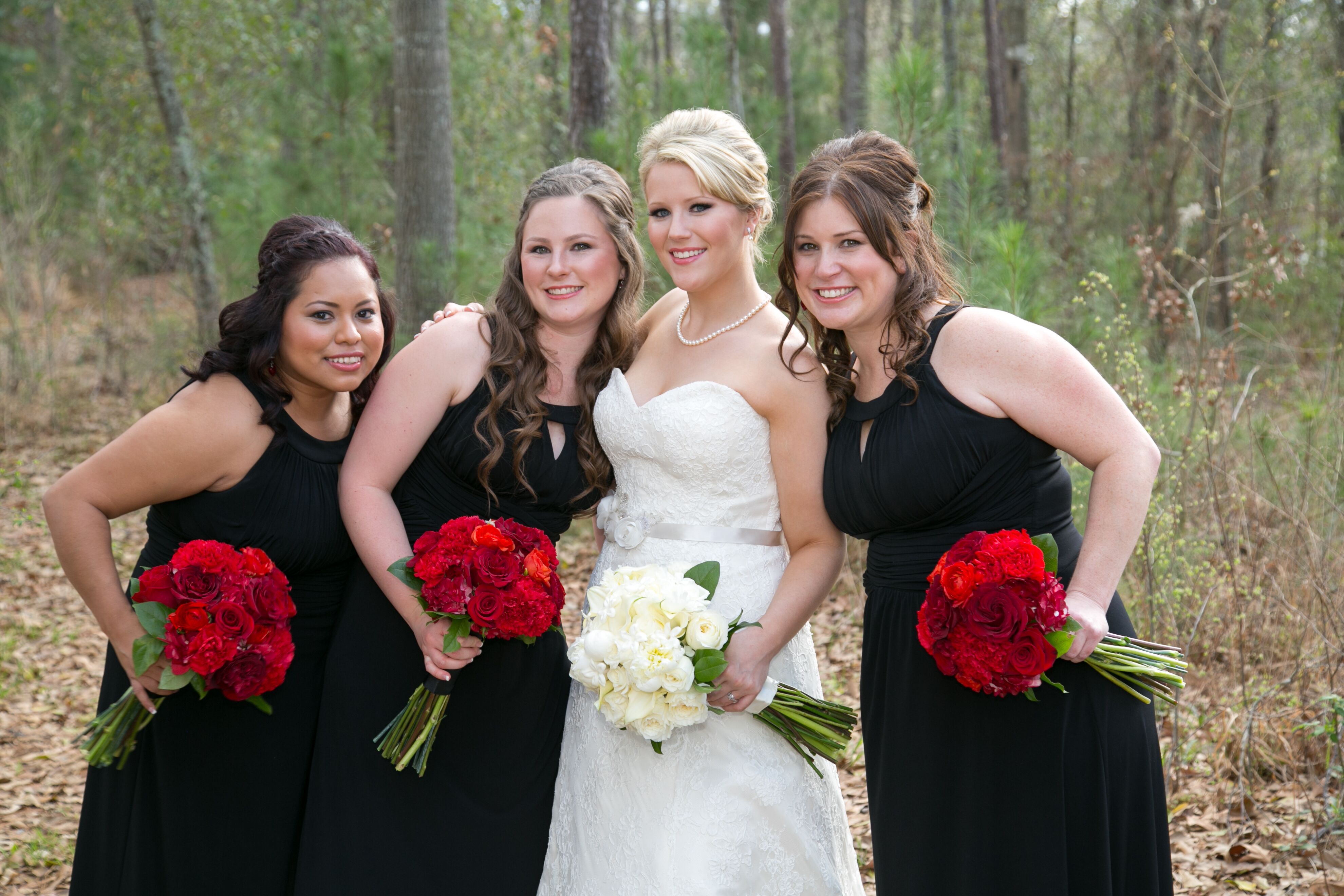 Red black hot sale bridesmaid dresses