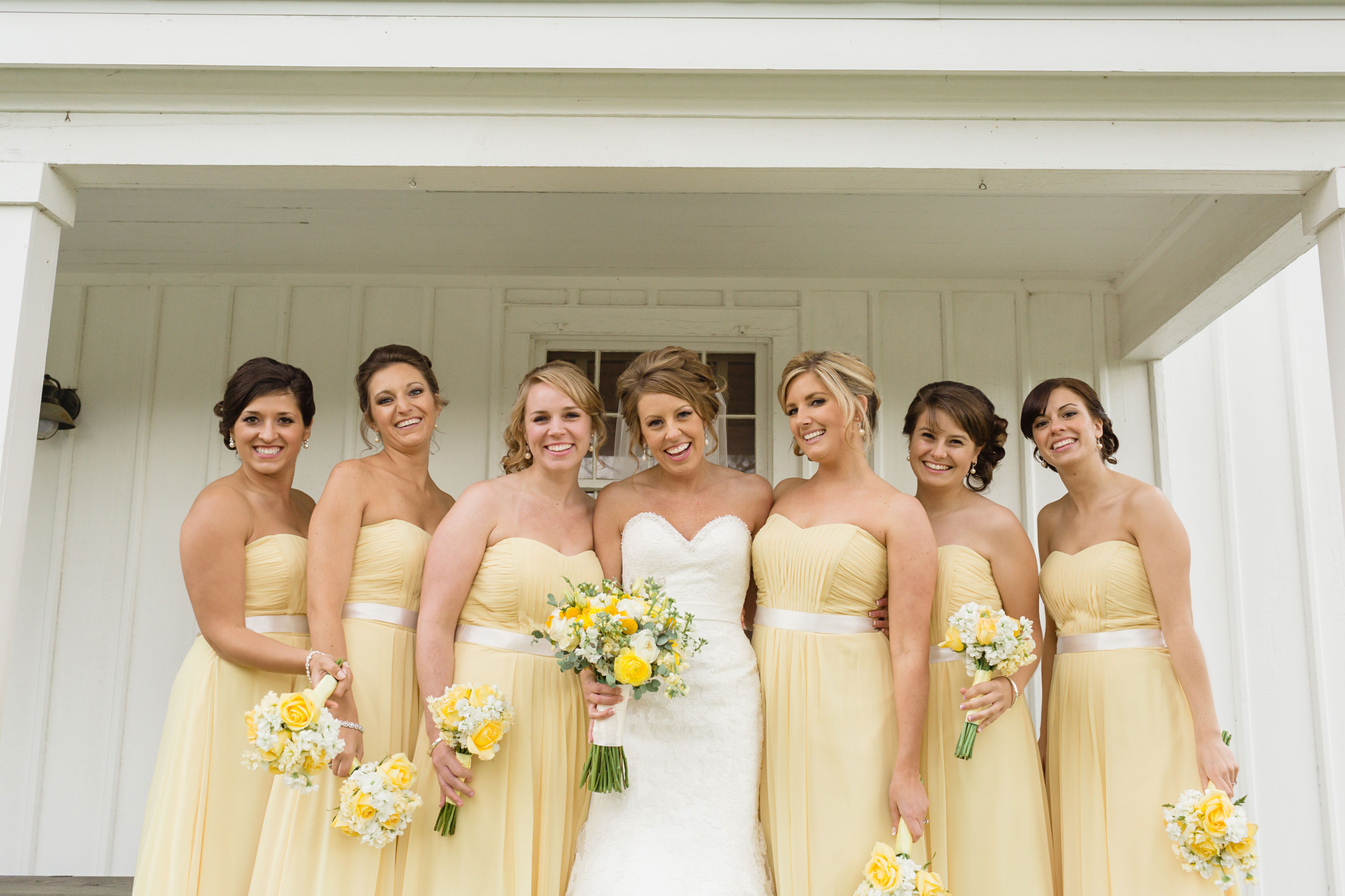 Pale Yellow Floor Length Bridesmaid Dresses by Bill Levkoff