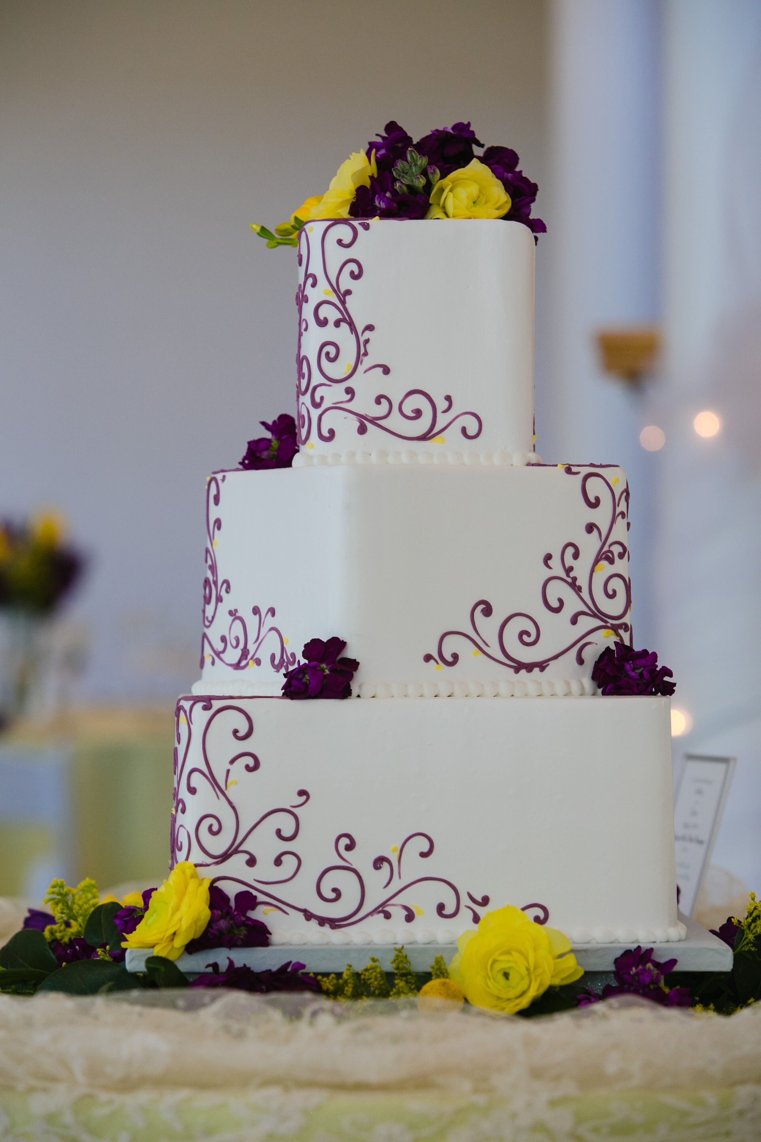 Purple and Yellow Wedding Cake