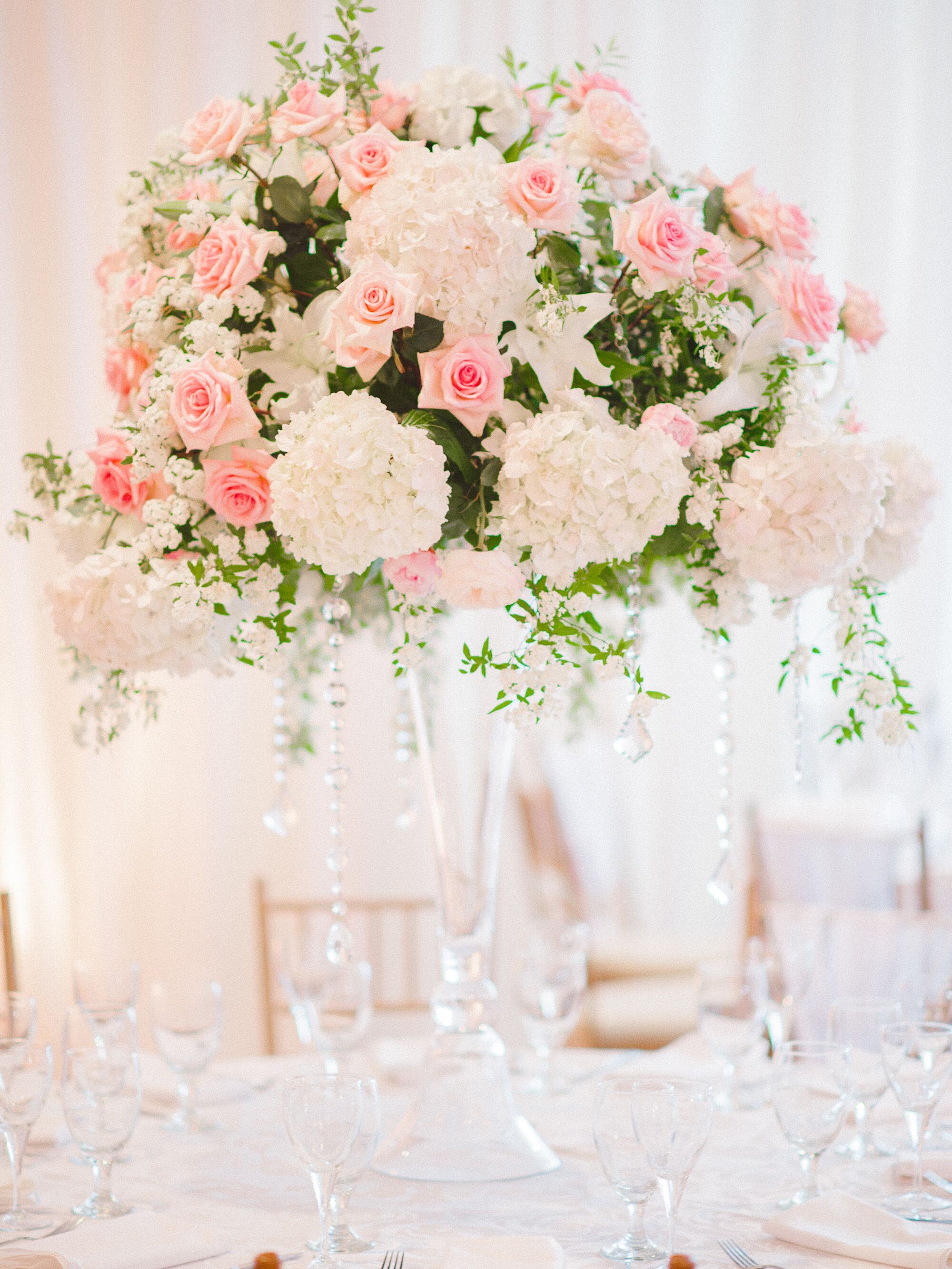 Tall Blush and Crystal Centerpieces