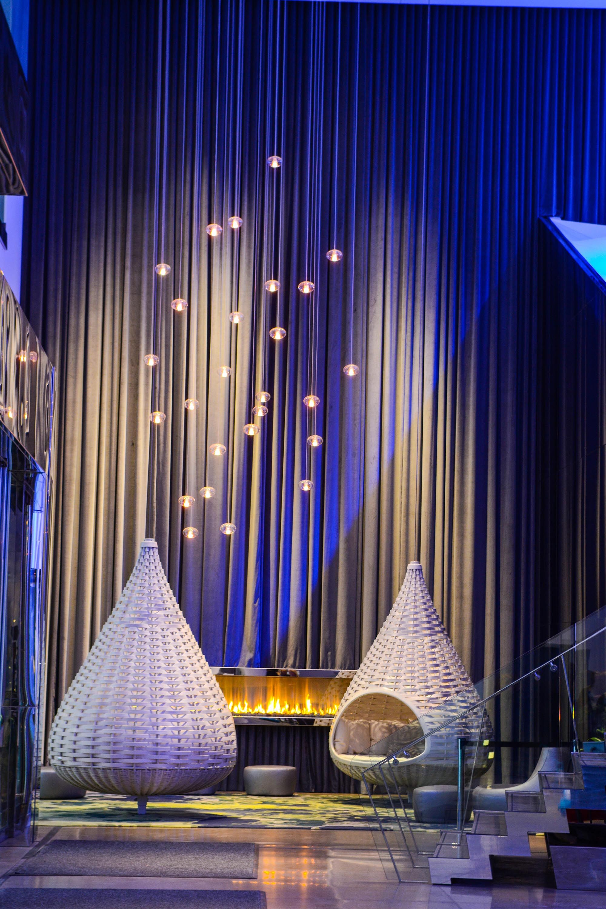Hanging Tea Lights at Hotel Reception