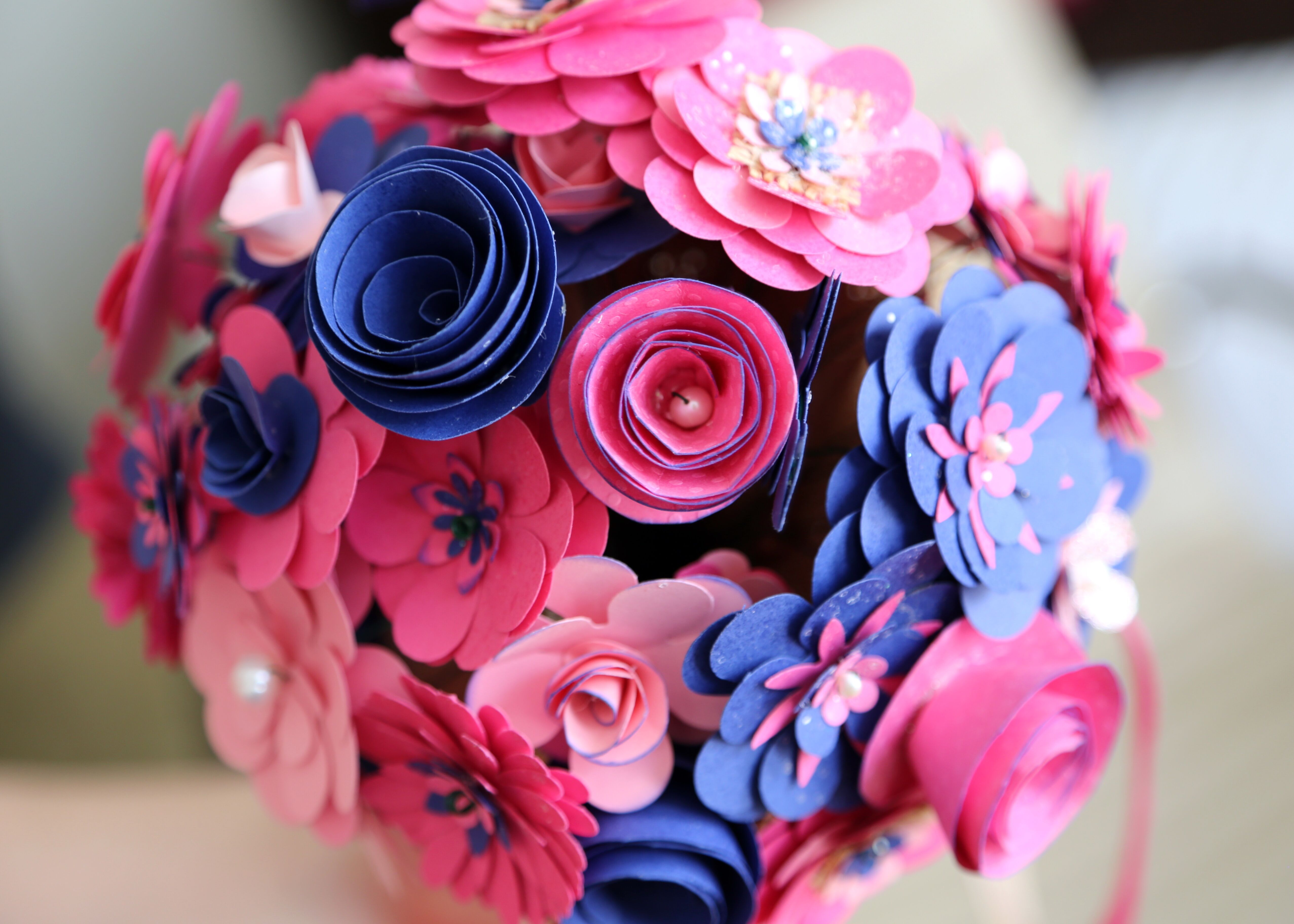 Pink and Blue Paper Flower Bouquet