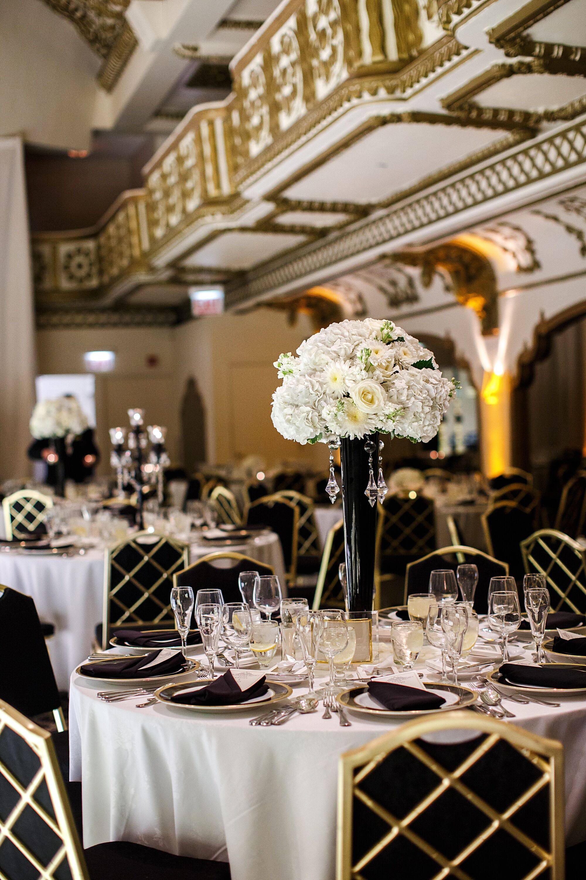 Black And White And Gold Wedding Reception