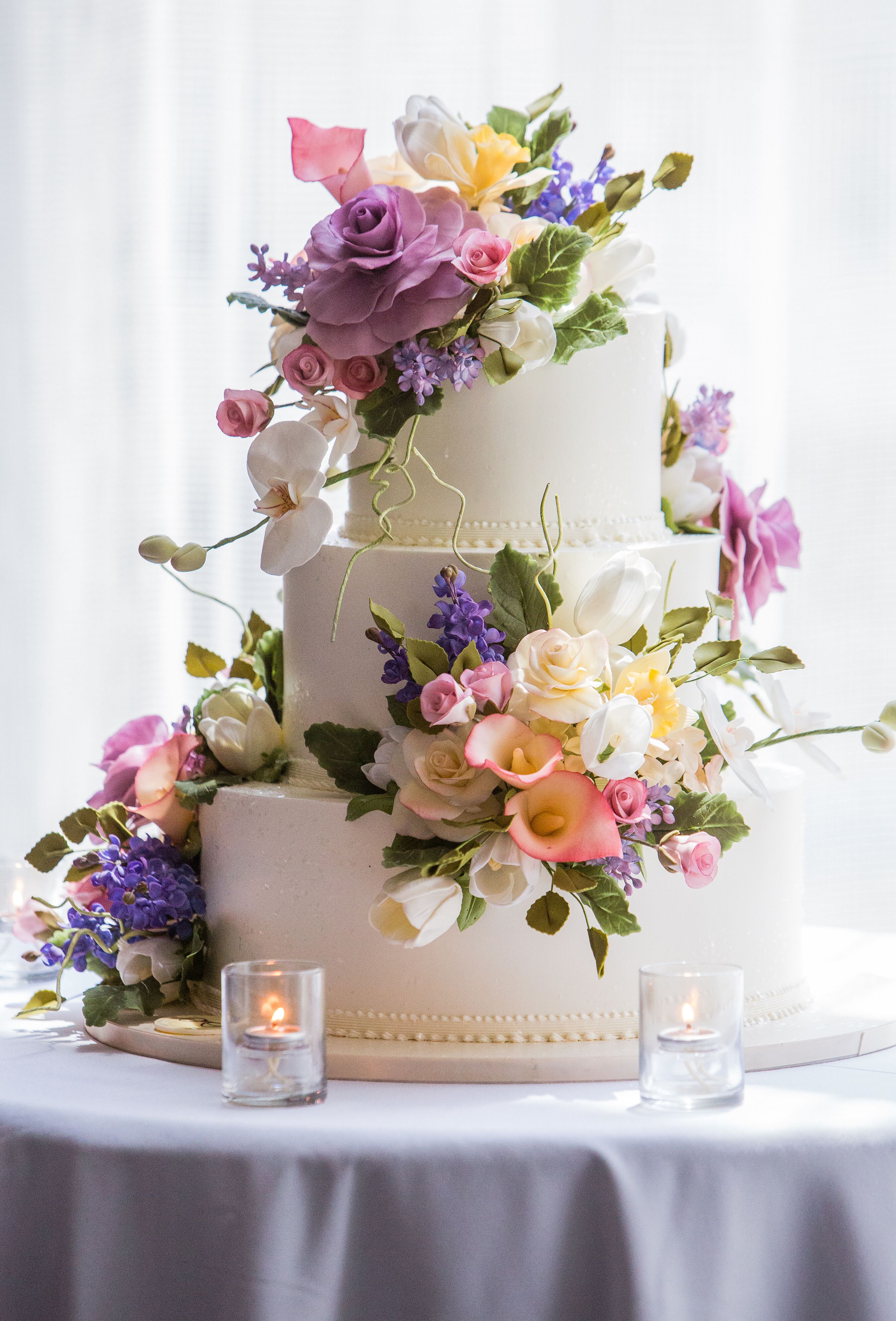 Sugar Roses Peonies and Orchid Wedding Cake Decor