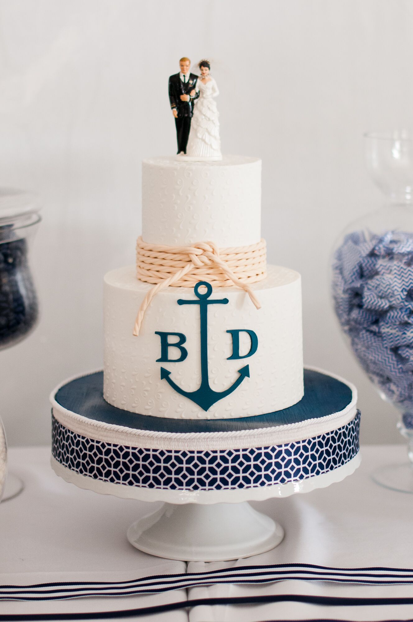 Nautical Ivory Wedding Cake With Topper