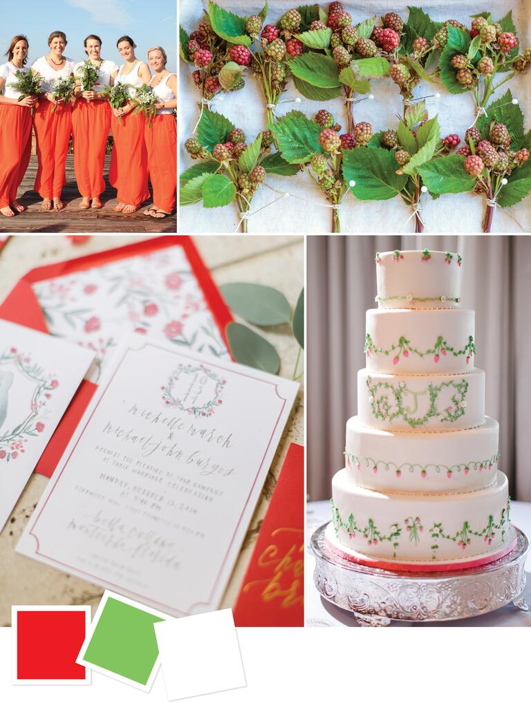 Poppy, celadon and white wedding color inspiration