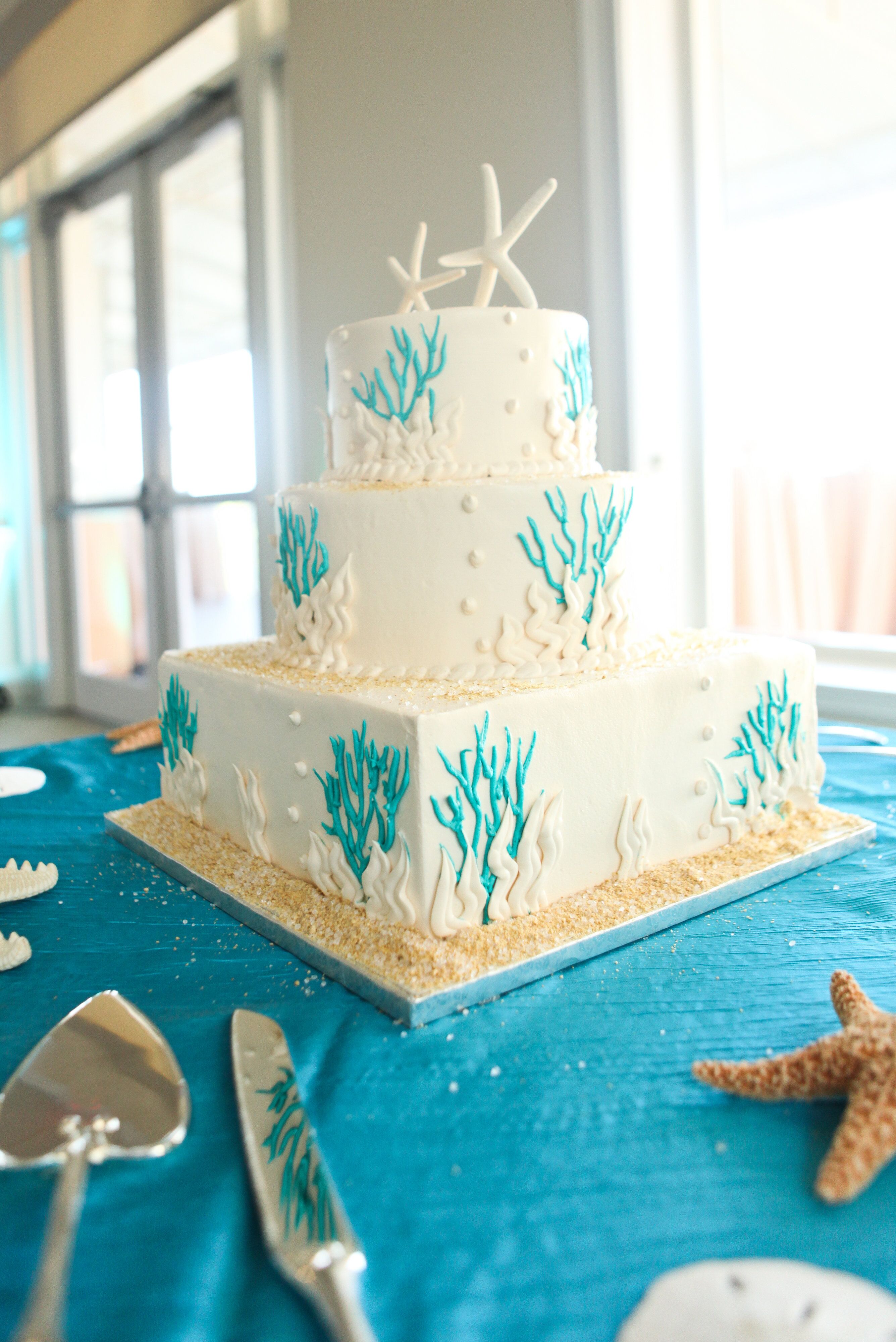 Ocean-Inspired Tiered Square Wedding Cake