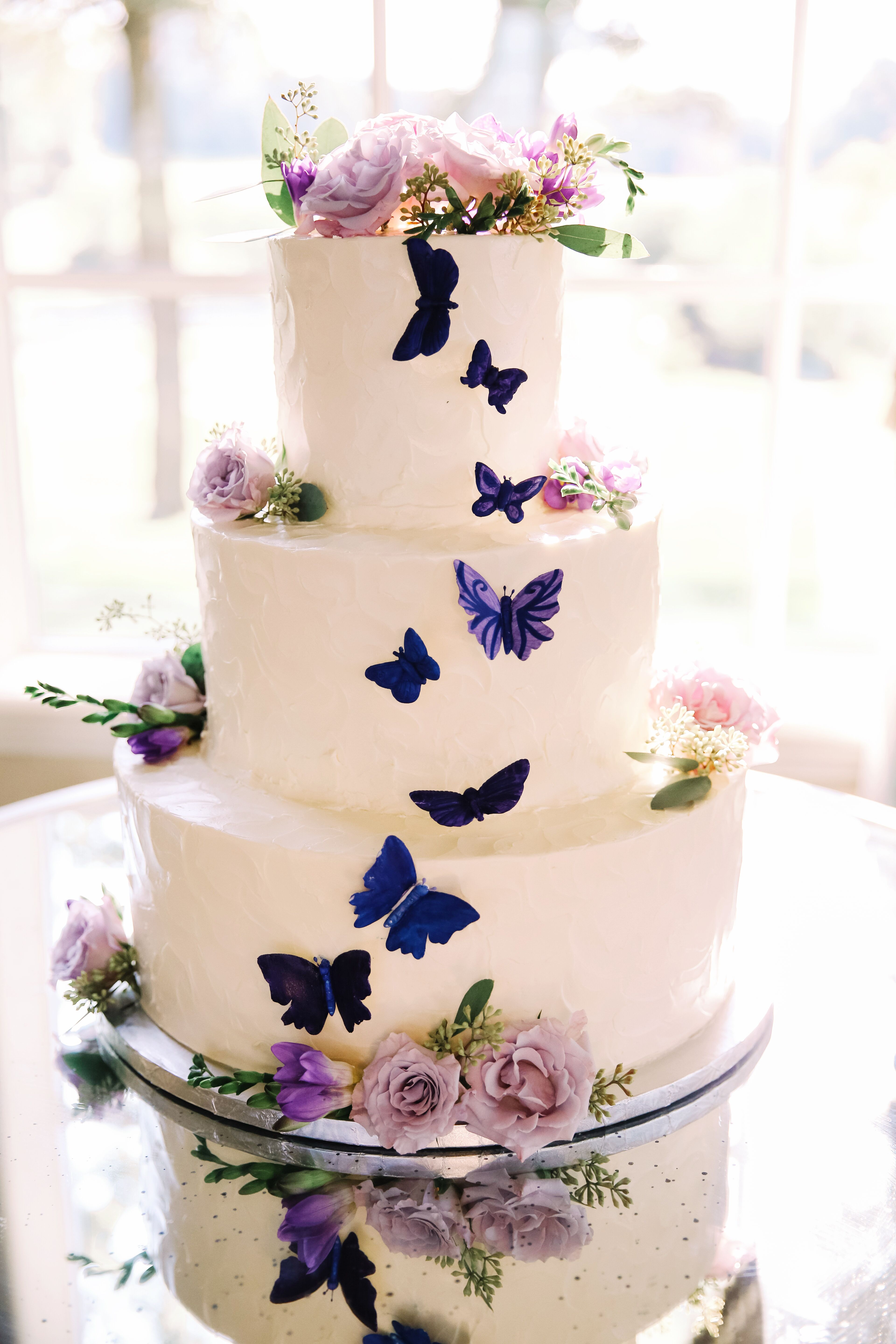 Purple Butterflies on the Wedding Cake.