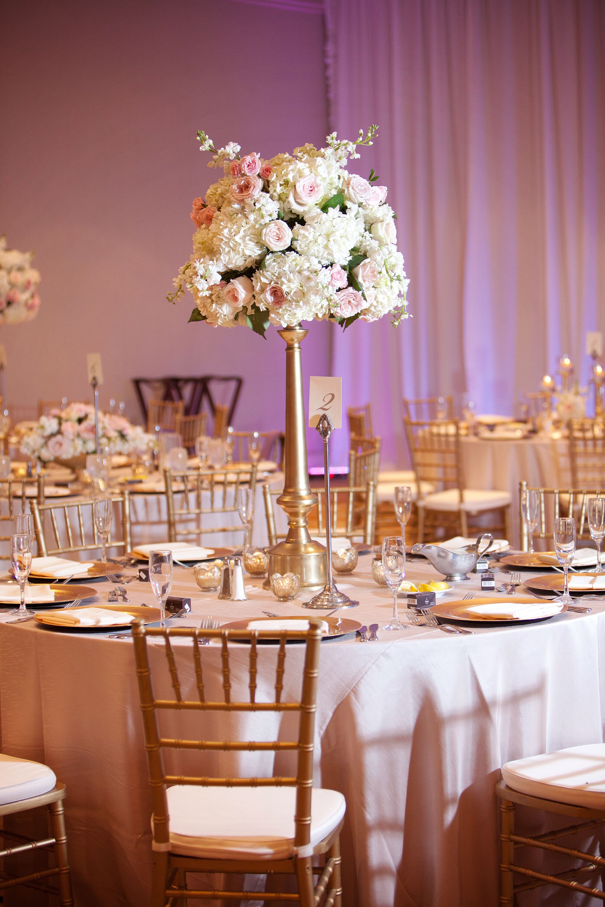 Tall, Garden Rose and Hydrangea Centerpiece