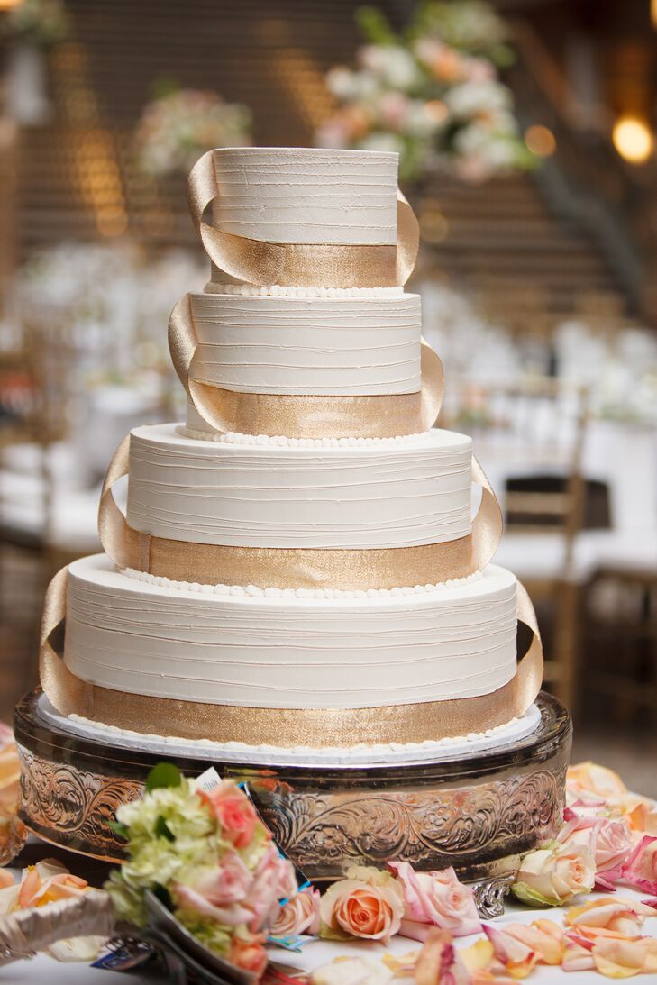 Ivory Wedding Cake Gold Ribbon