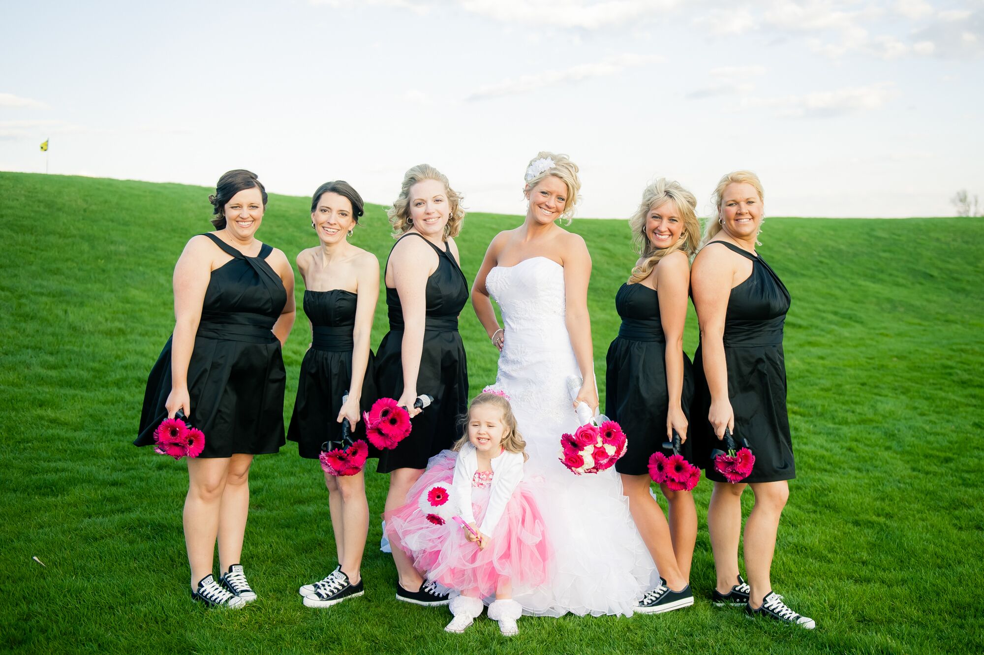 Pink and black hot sale flower girl dresses