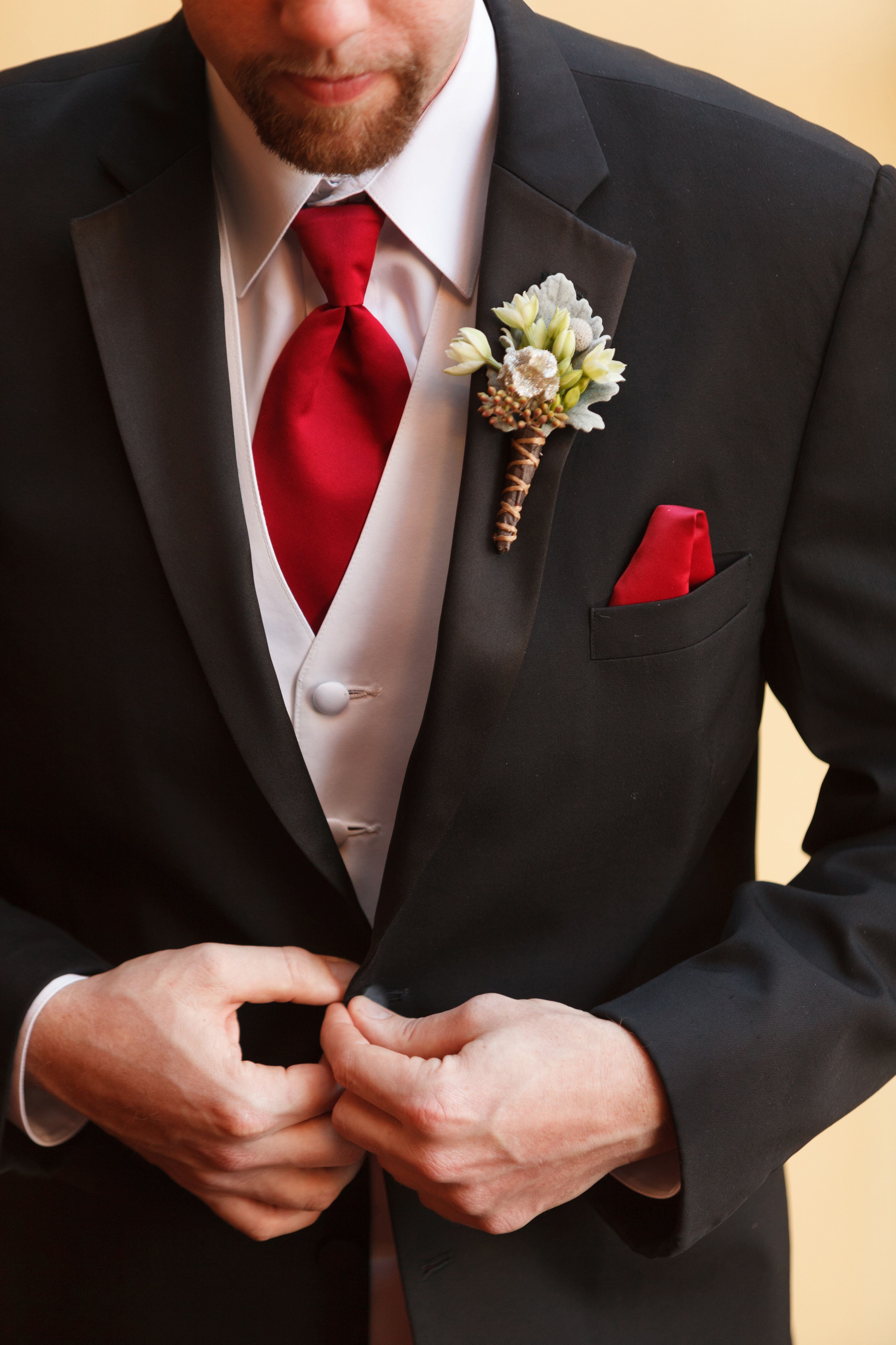 black and red tuxedo vest