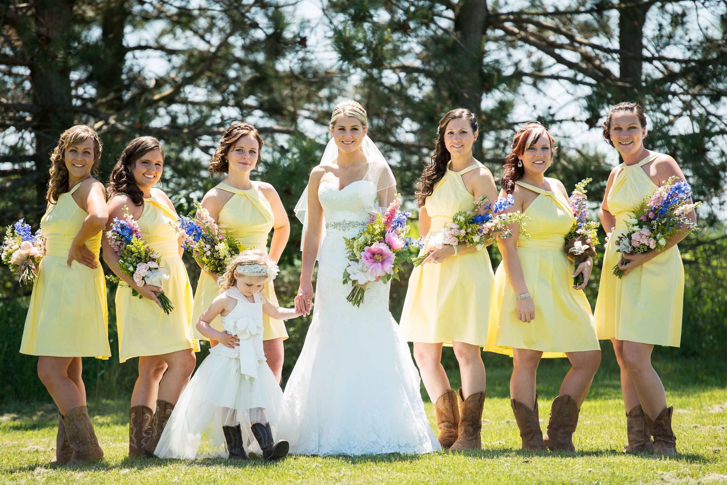 Long bridesmaid dresses with cowboy outlet boots