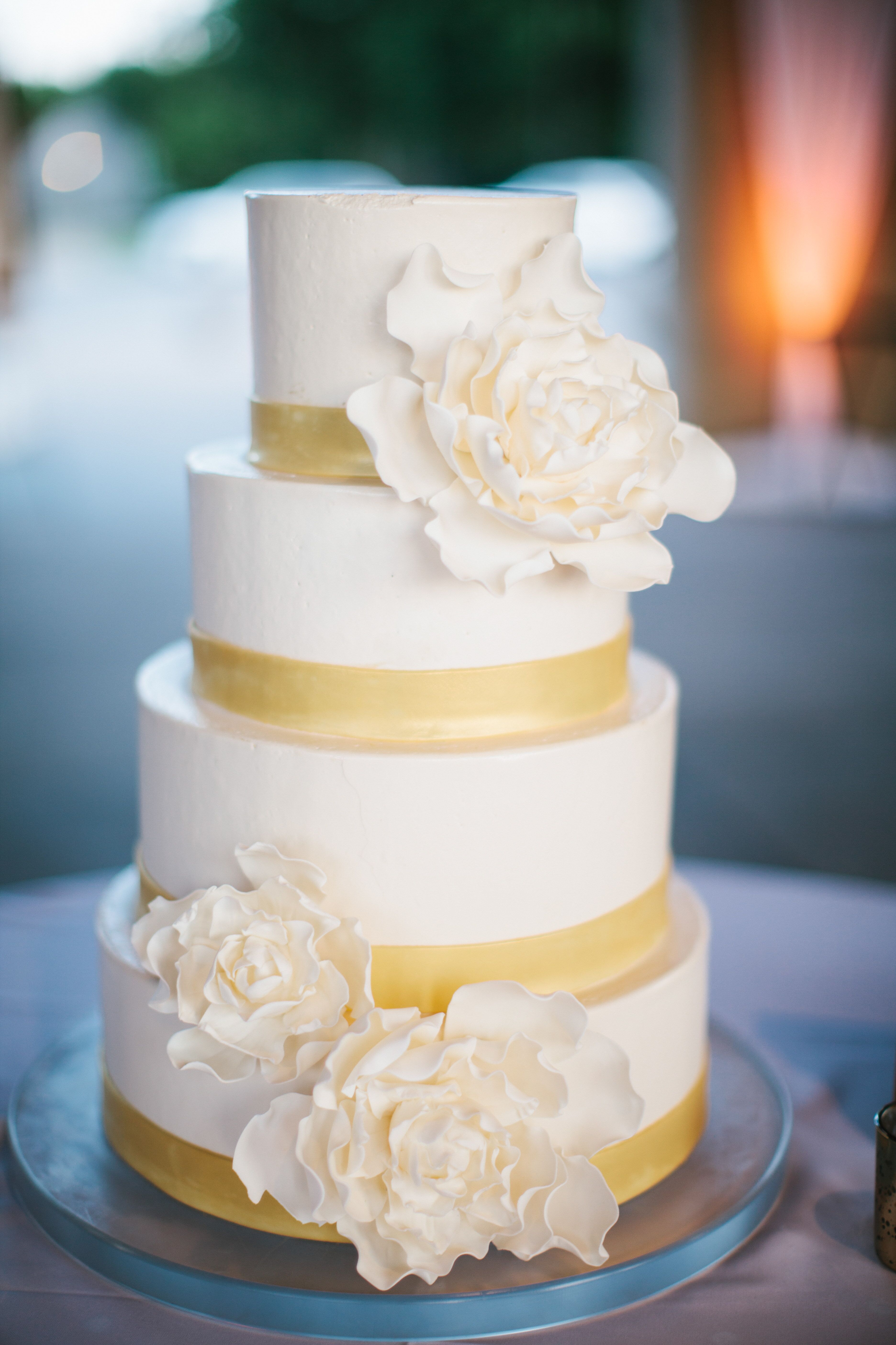 White Fondant Wedding Cake with Peony Sugar Flowers