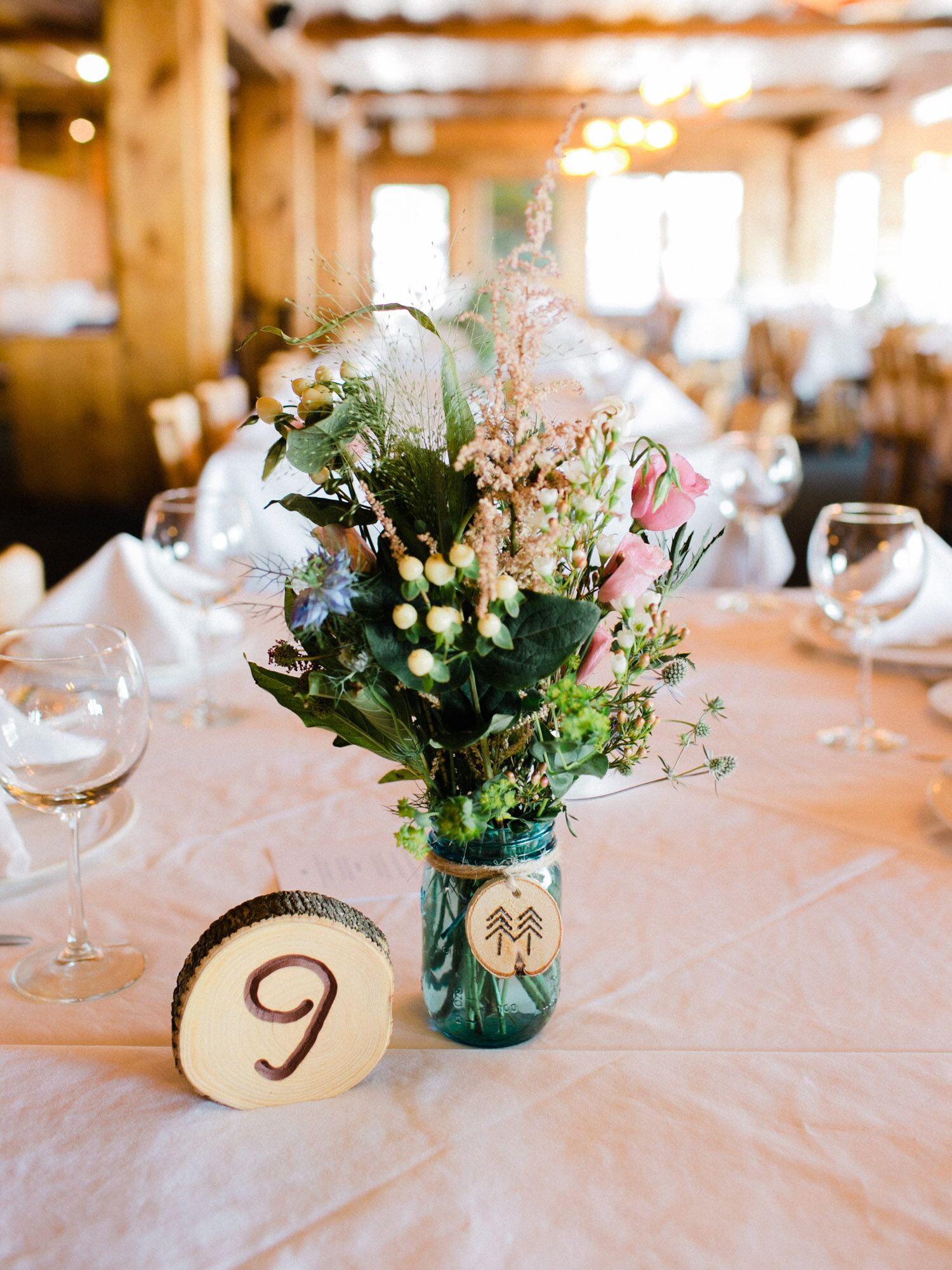 Wildflower Centerpiece with Wood Table Numbers