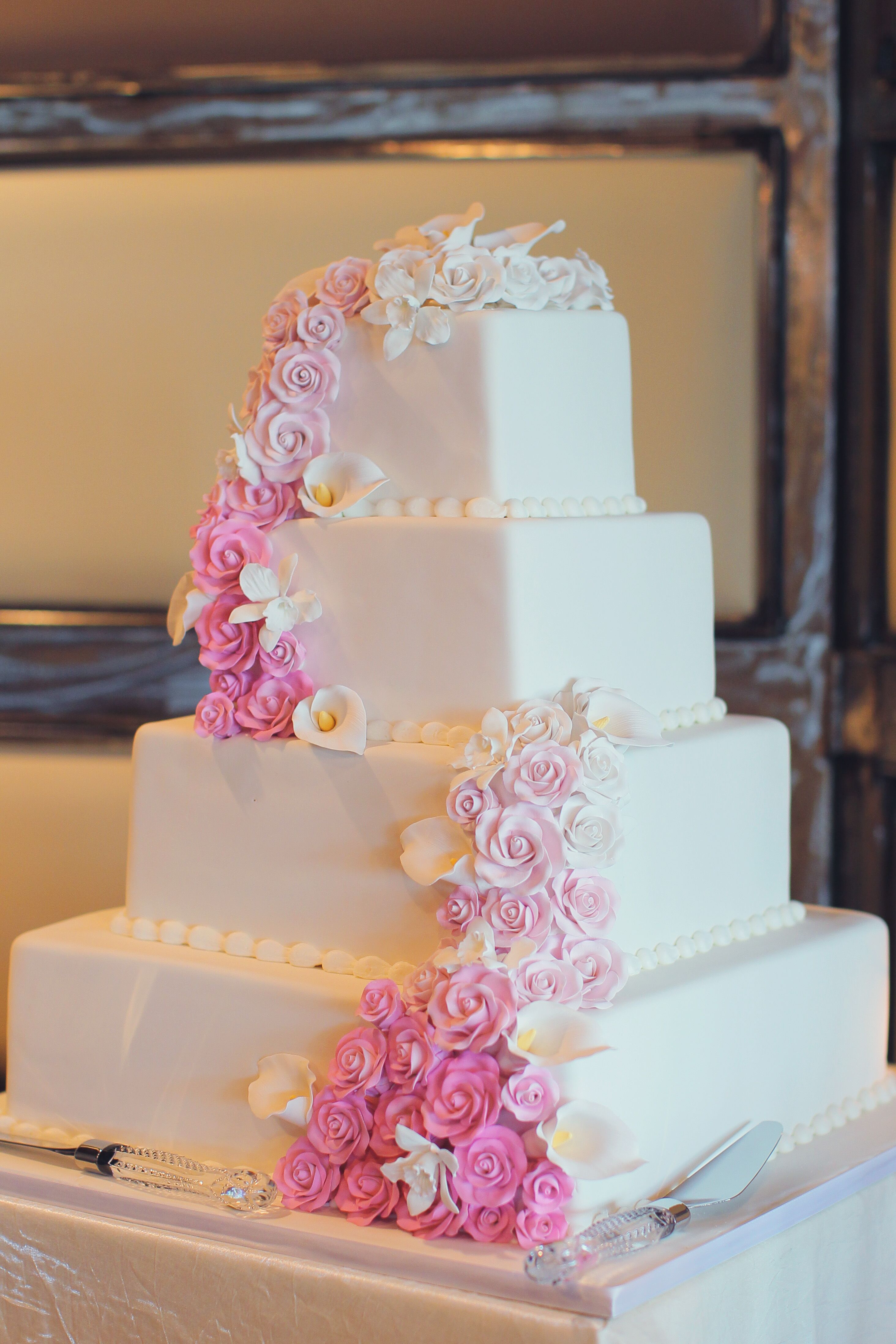 Square, Ombre Floral Wedding Cake