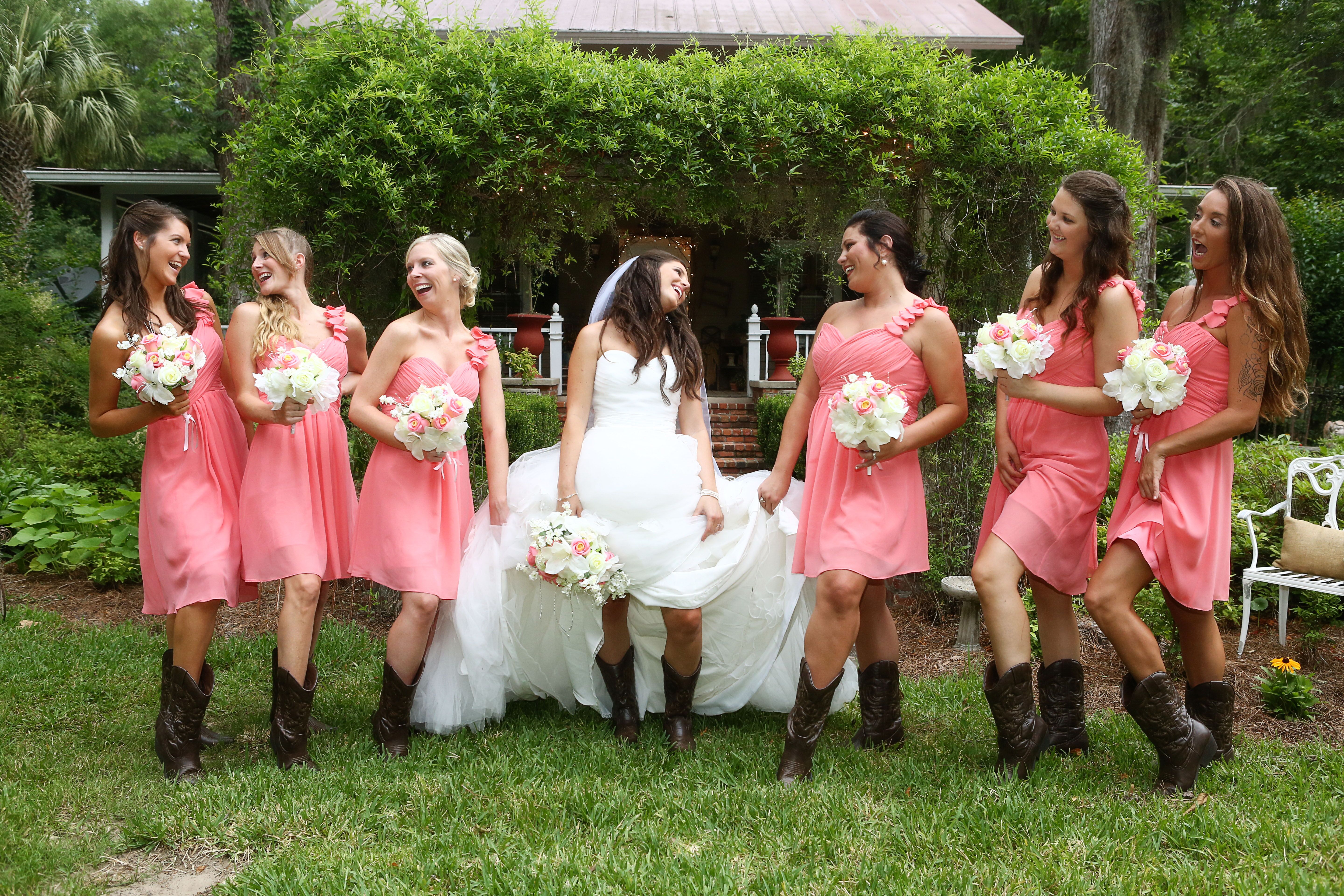 Long bridesmaid dress with cowboy boots online