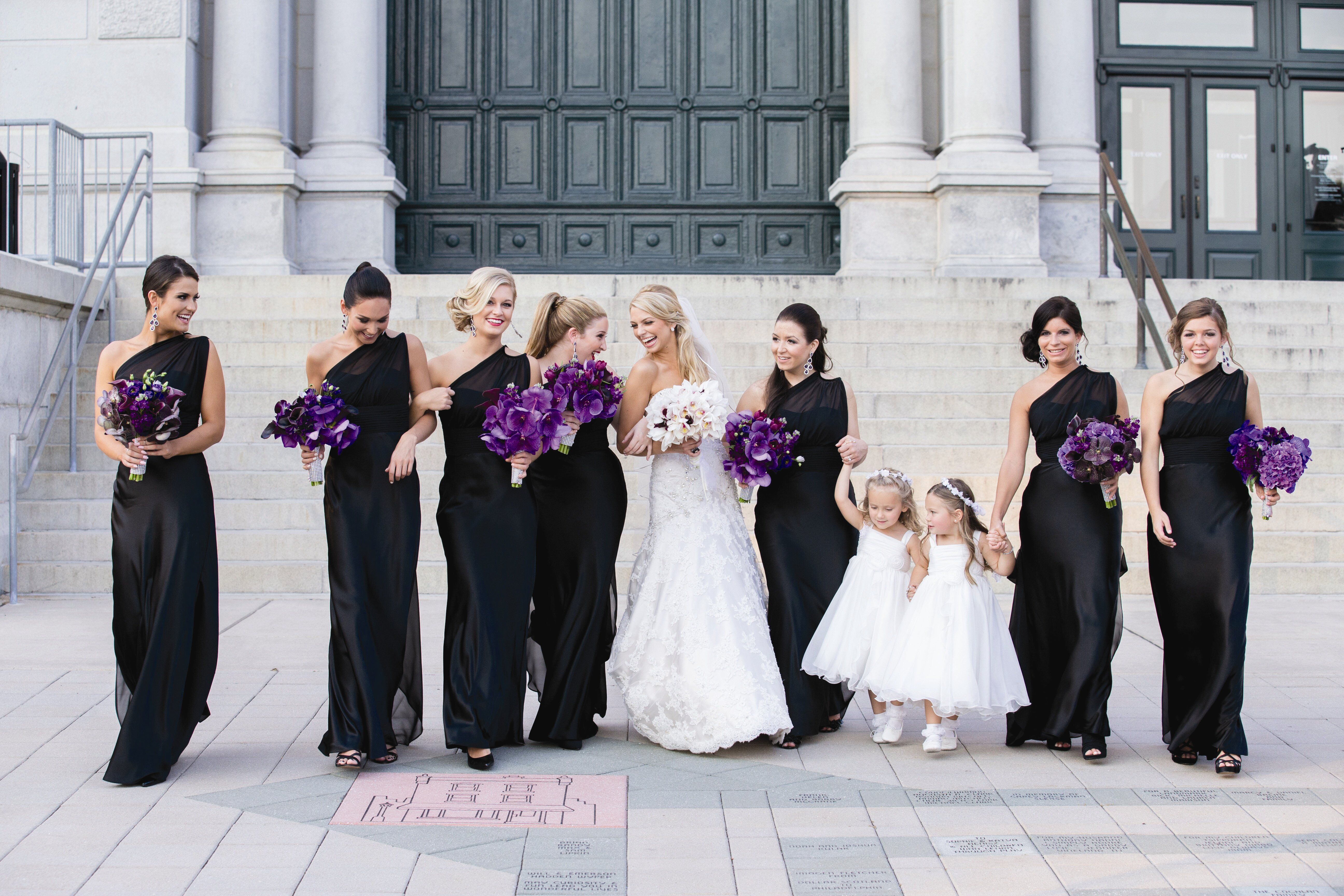 purple and black bridesmaid dresses