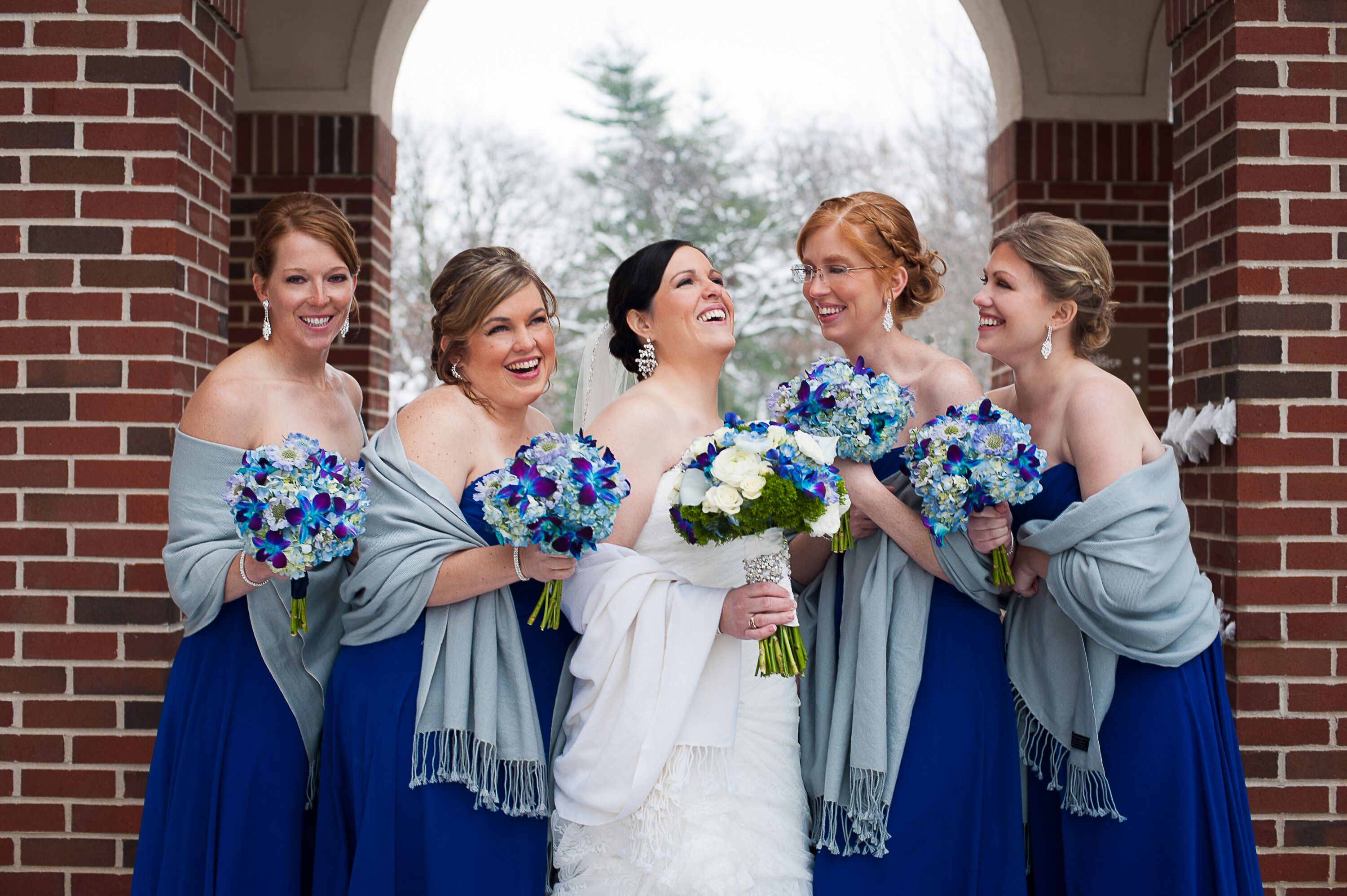 Royal blue and silver bridesmaid outlet dresses