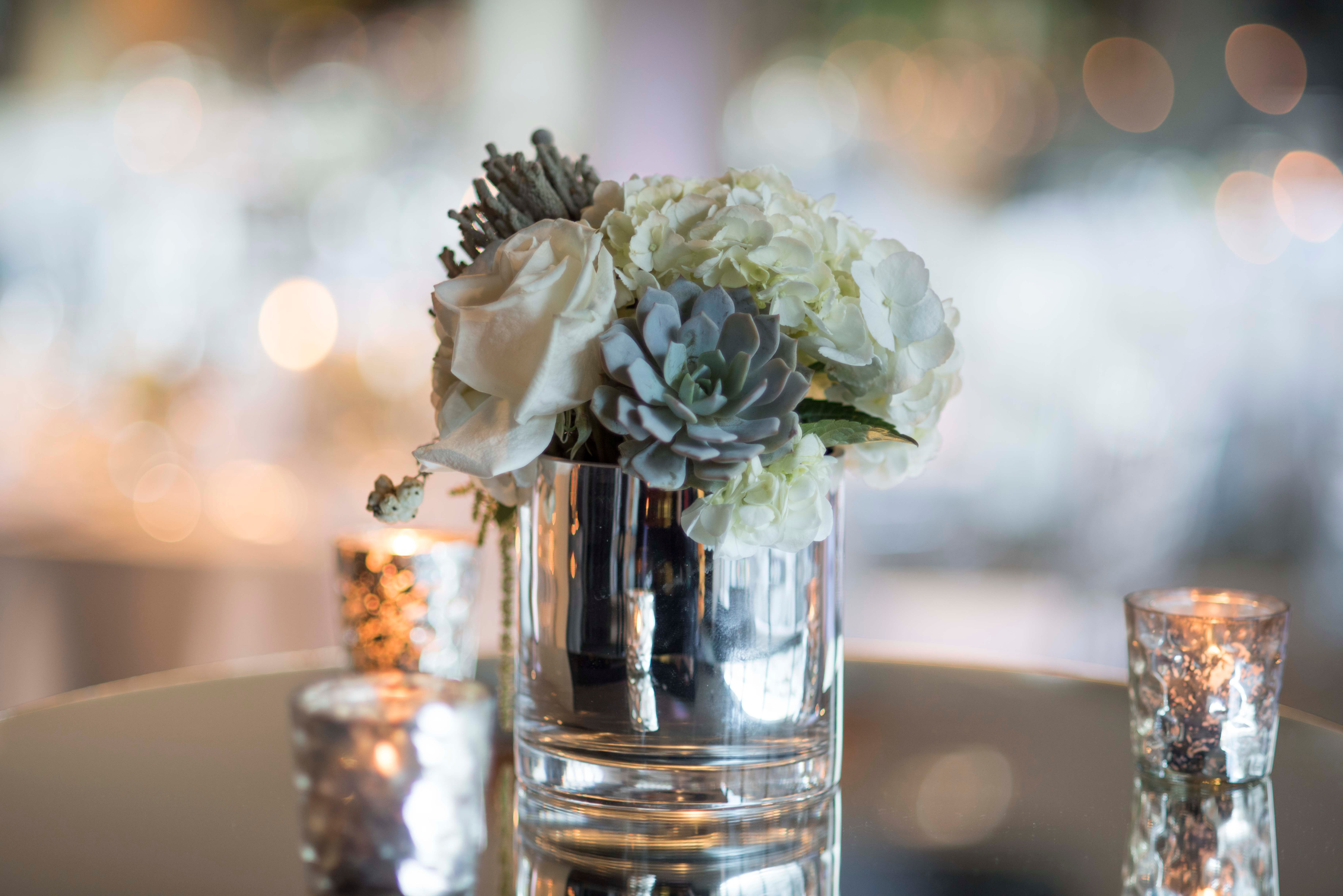 Succulent, Rose And Hydrangea Flower Arrangement