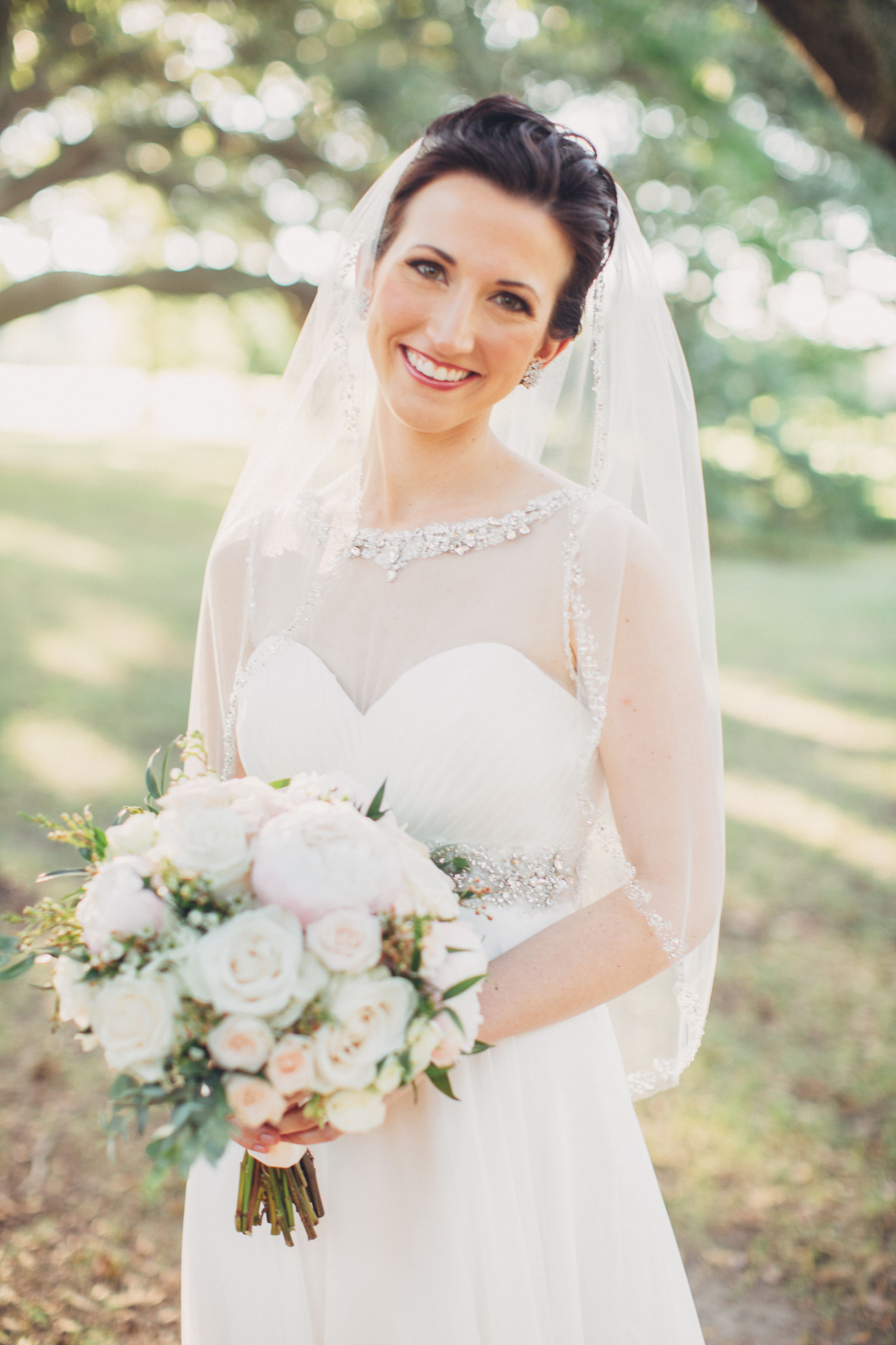 Romantic New Orleans Bride With Illusion Neckline Wedding Dress