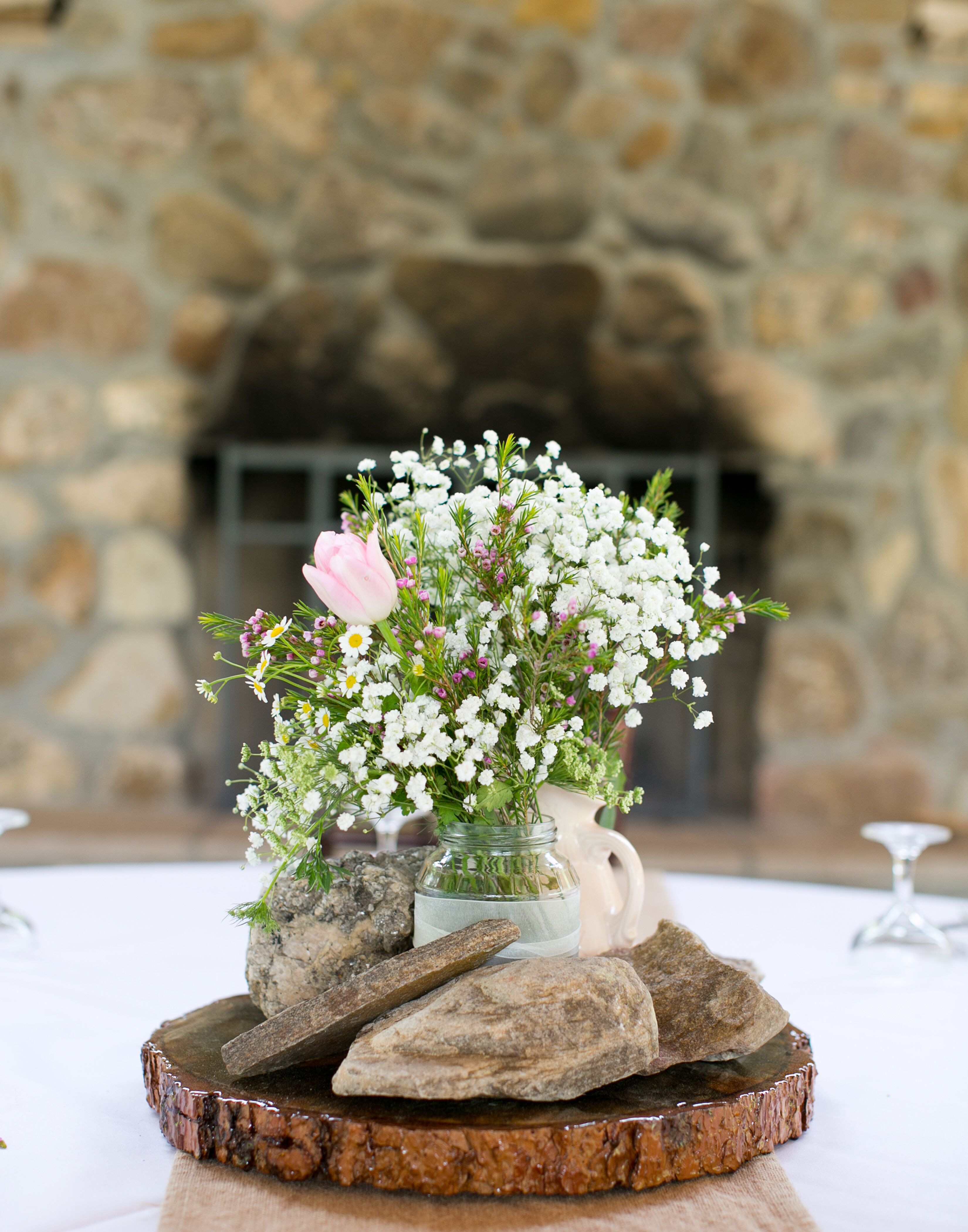 Rustic Baby's Breath Centerpiece with Rocks