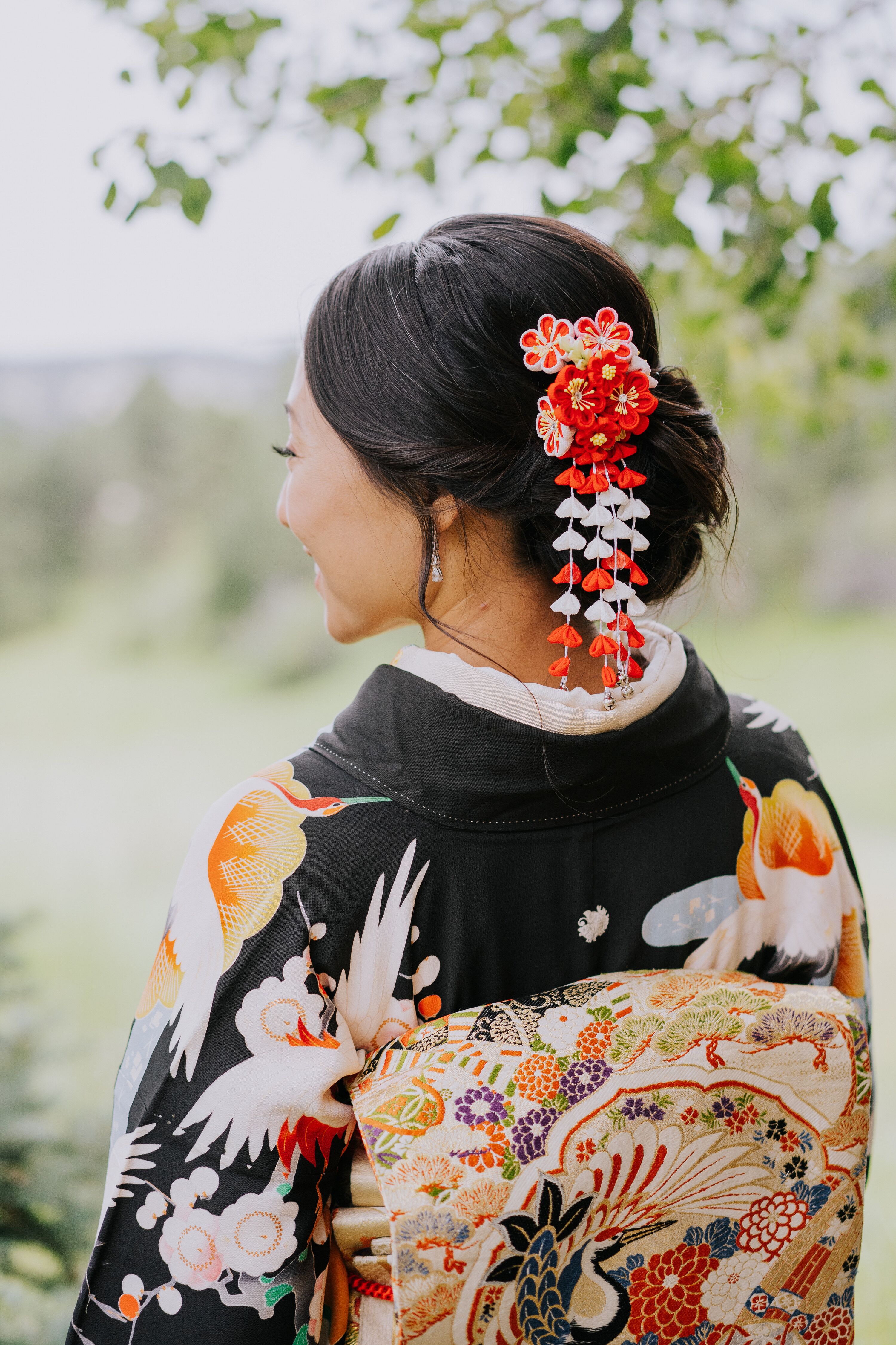 Bride in Traditional Japanese Kimono with Hair Accessories