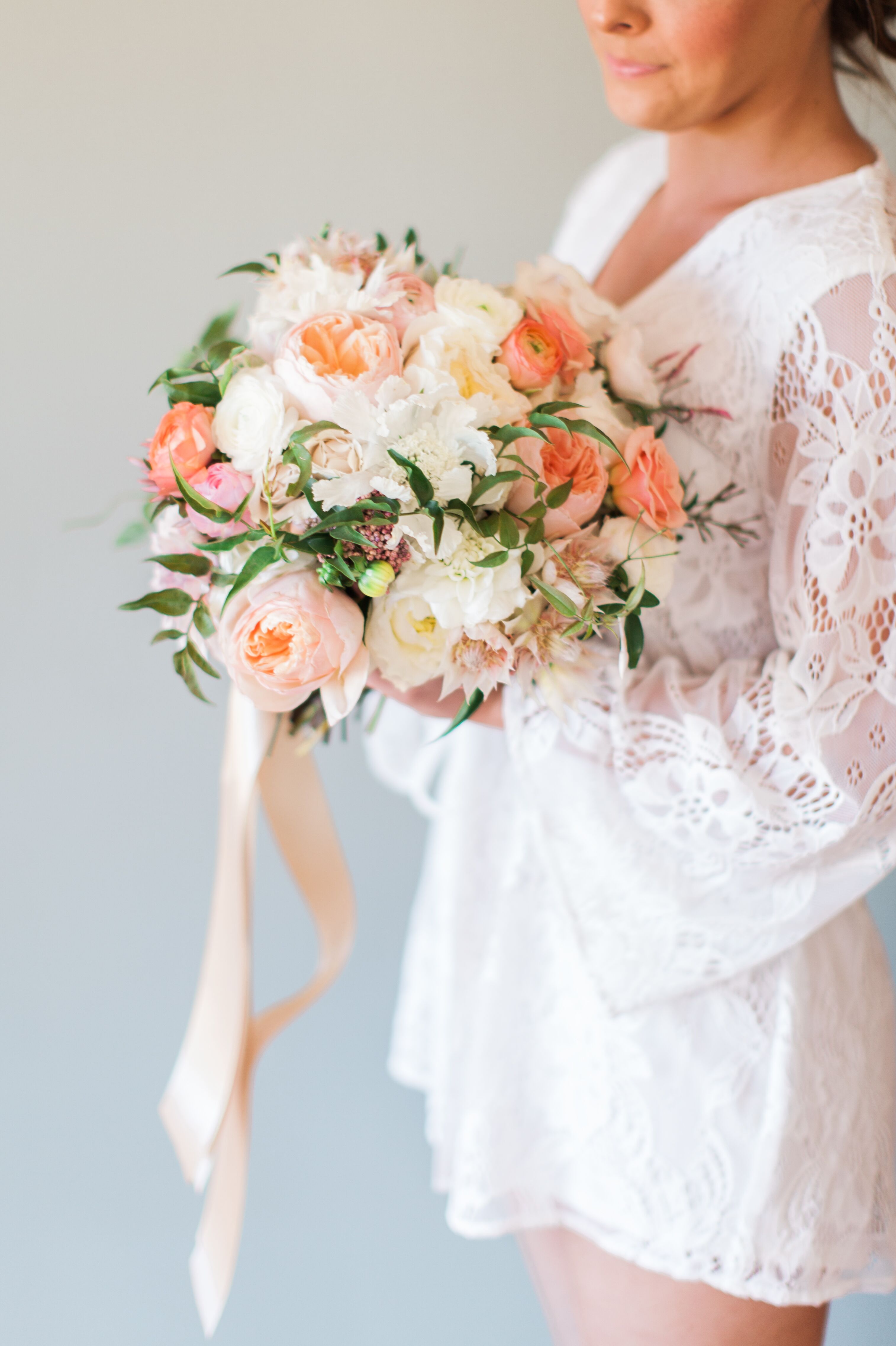 Romantic Blush, Peach and White Bouquet