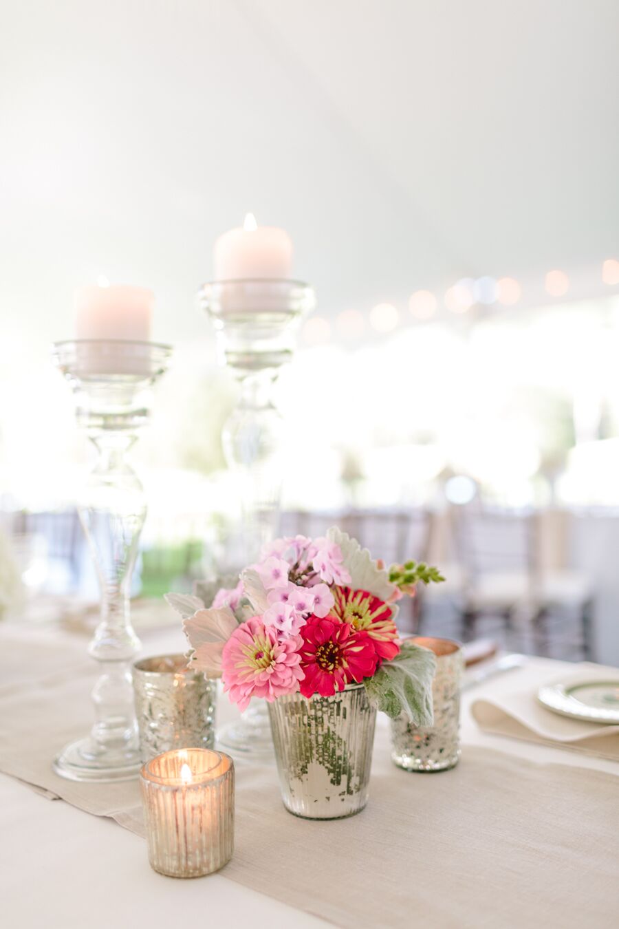 Small Pink Floral Centerpieces and Candles