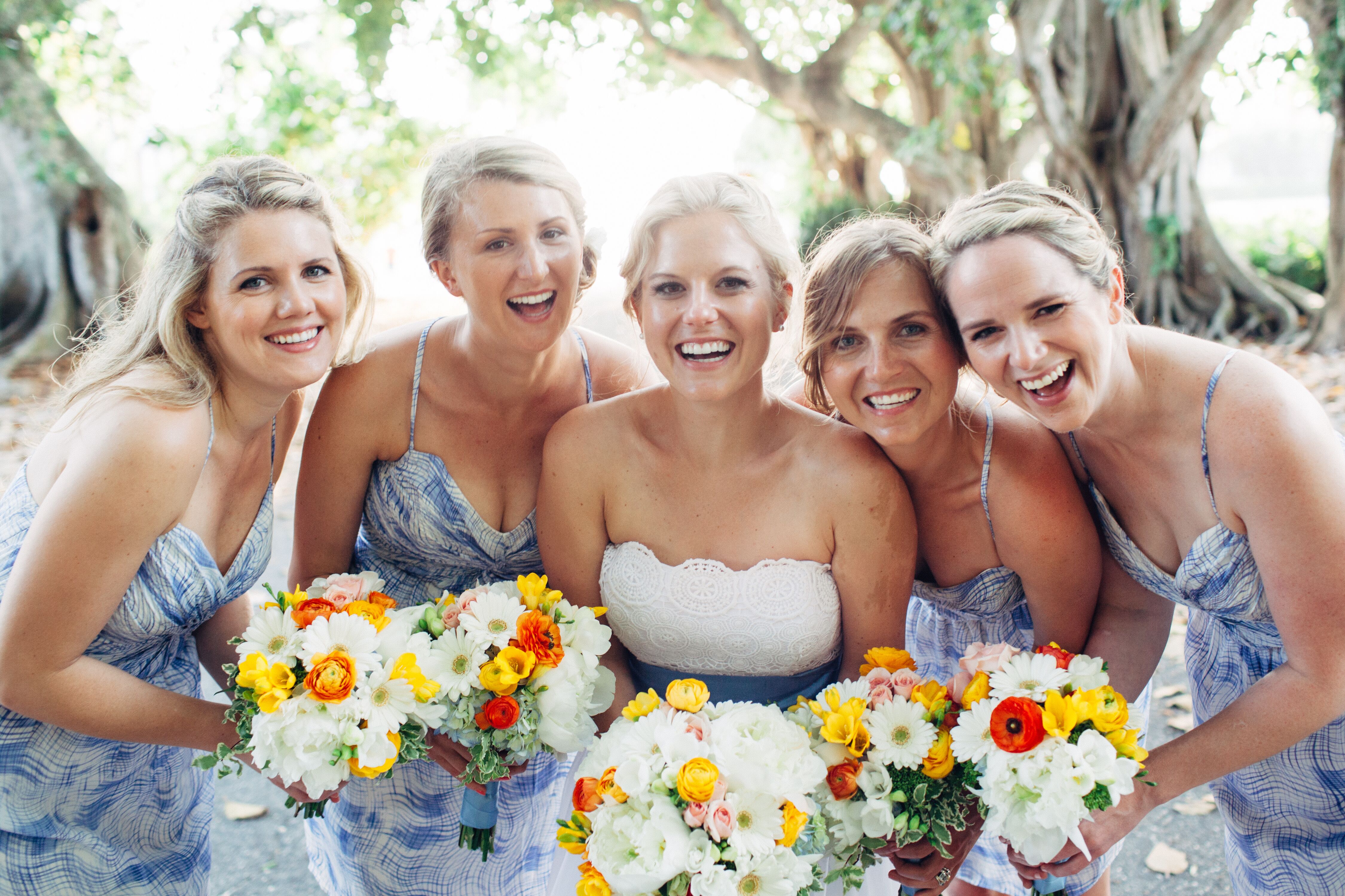 Blue and hotsell white bridesmaid dresses