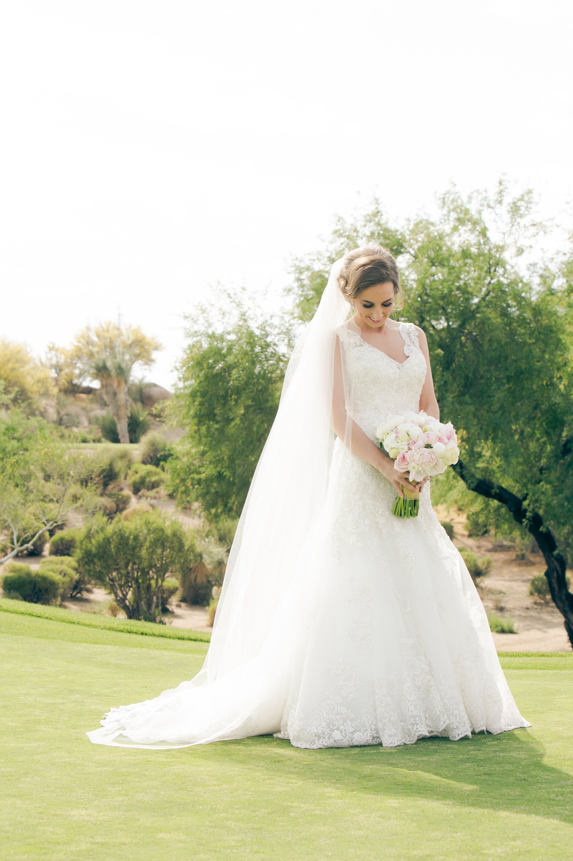 Embellished Fit and Flare Wedding Dress with Cathedral Veil in