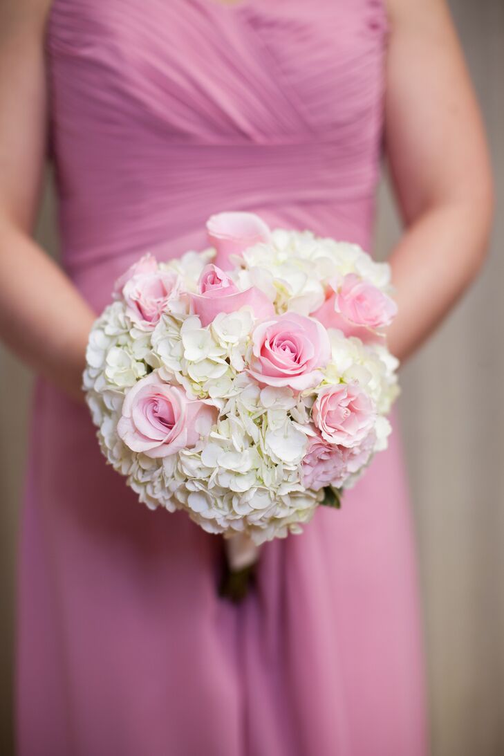 Pink Rose And White Hydrangea Bouquet