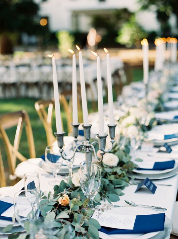 Outdoor Head Table With Natural Eucalyptus Tablescape