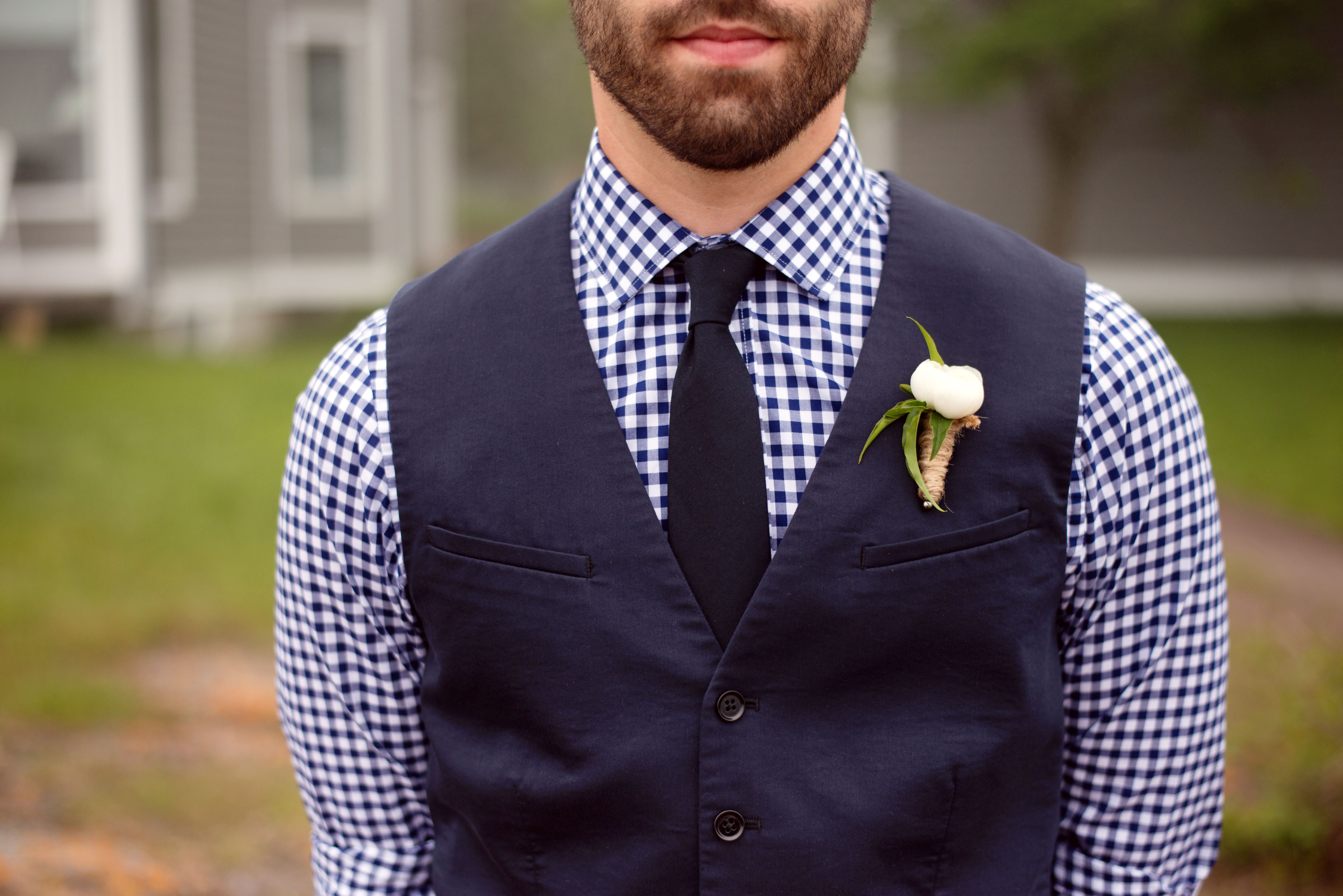 Navy Gingham Shirt With Tie