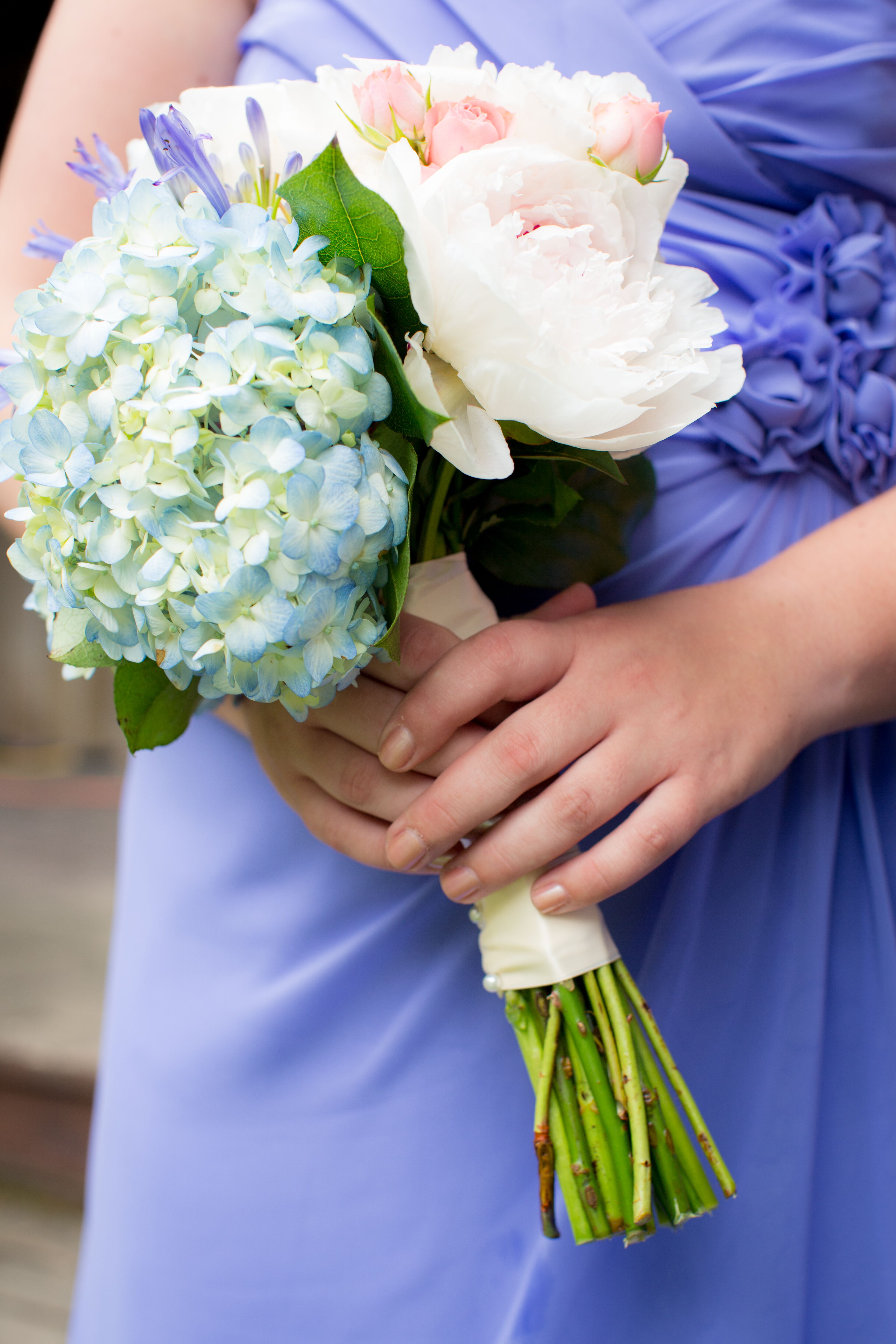 Blue Hydrangea and White Peony Bouquet