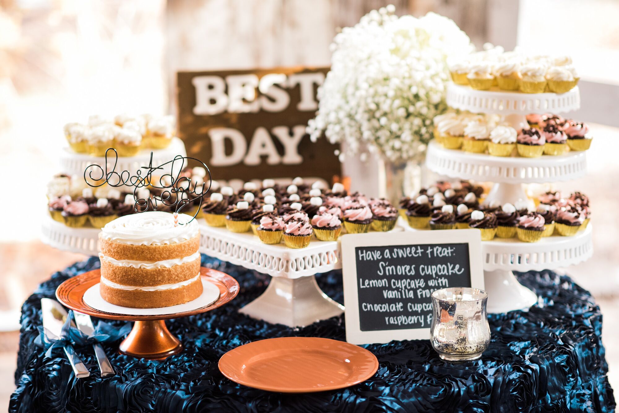 Orange and Navy Dessert Table