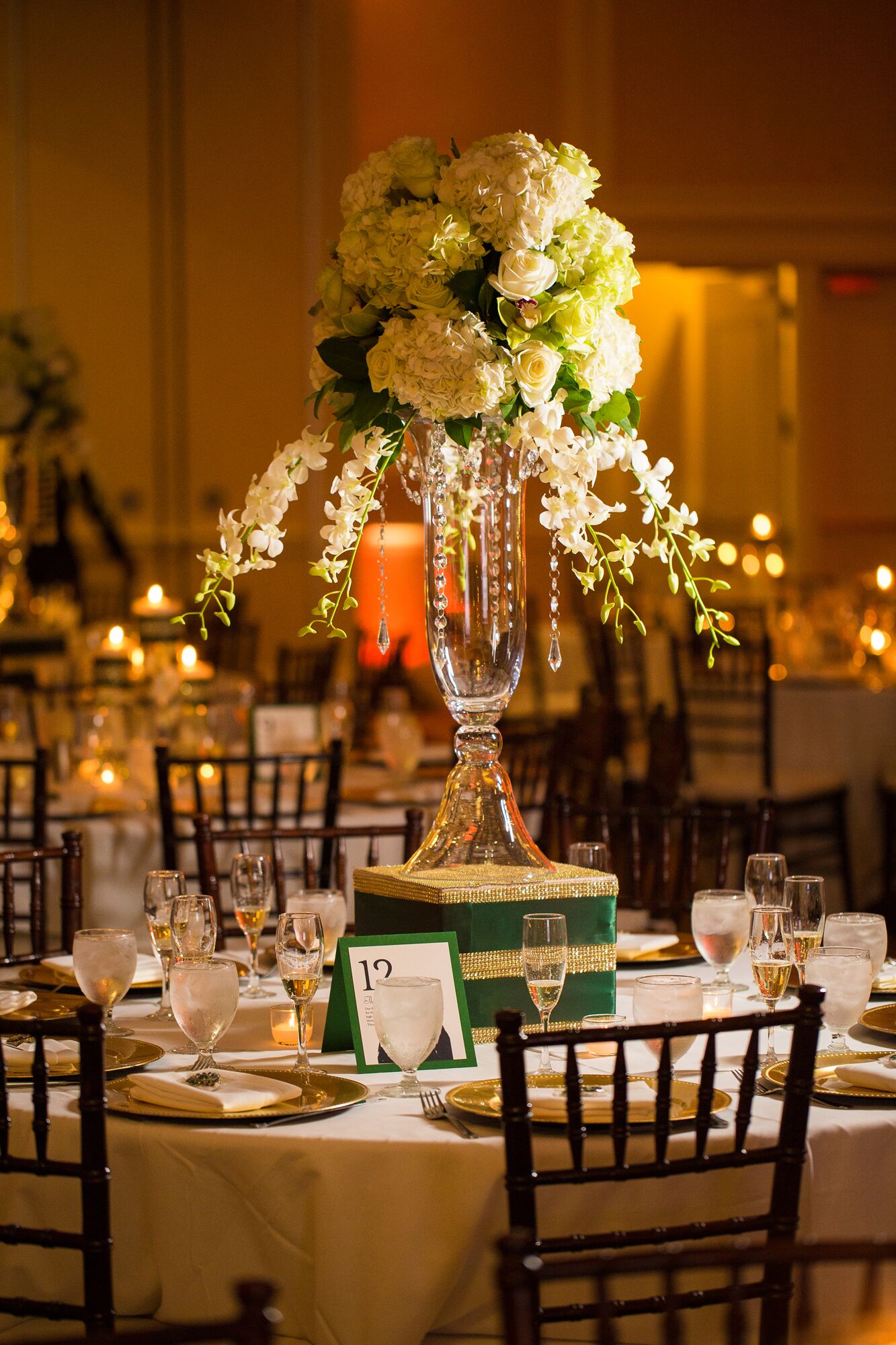 Elaborate Ivory and Emerald Centerpiece