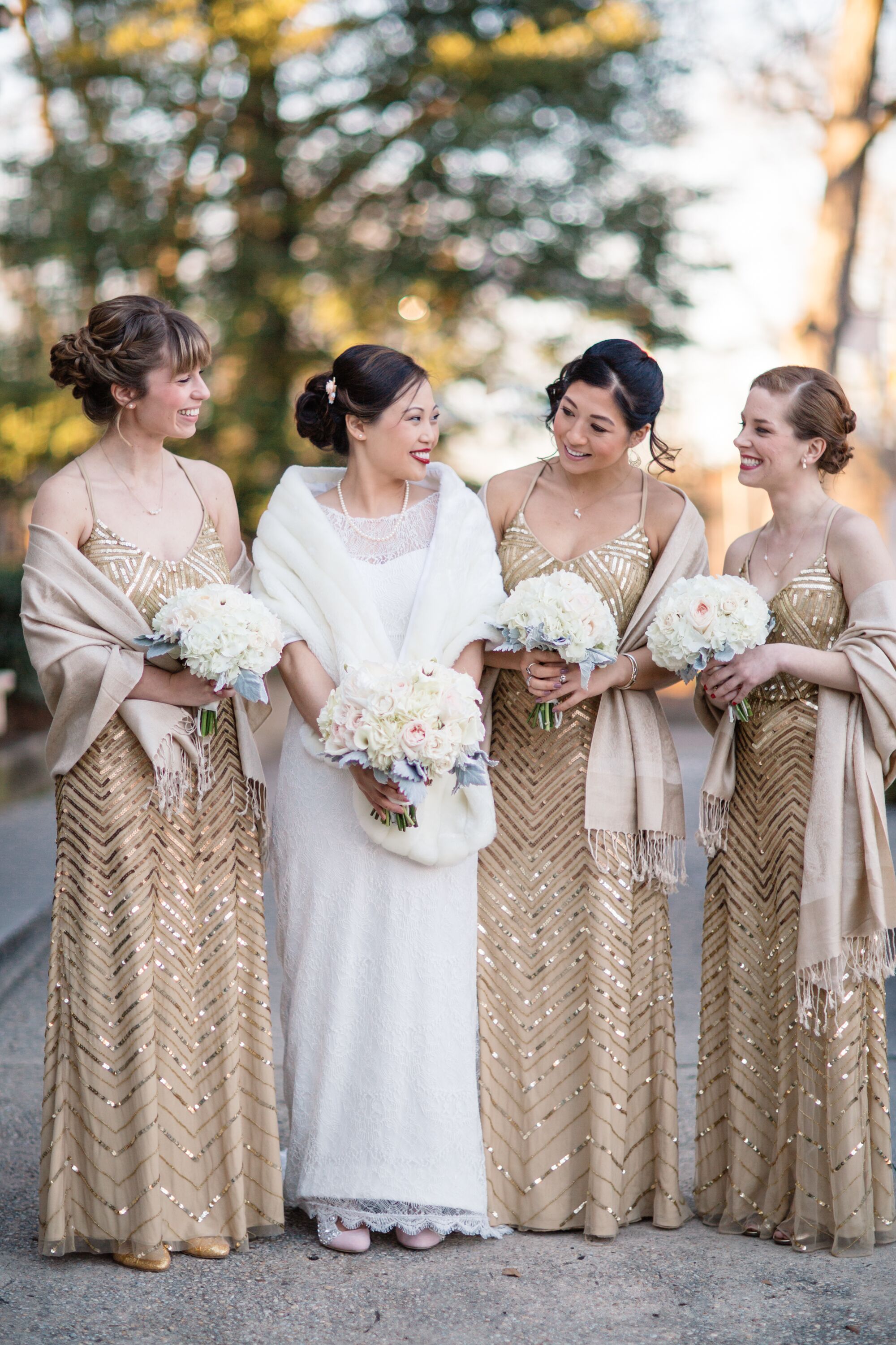 Gold Sequin Adrianna Papell Bridesmaid Dresses