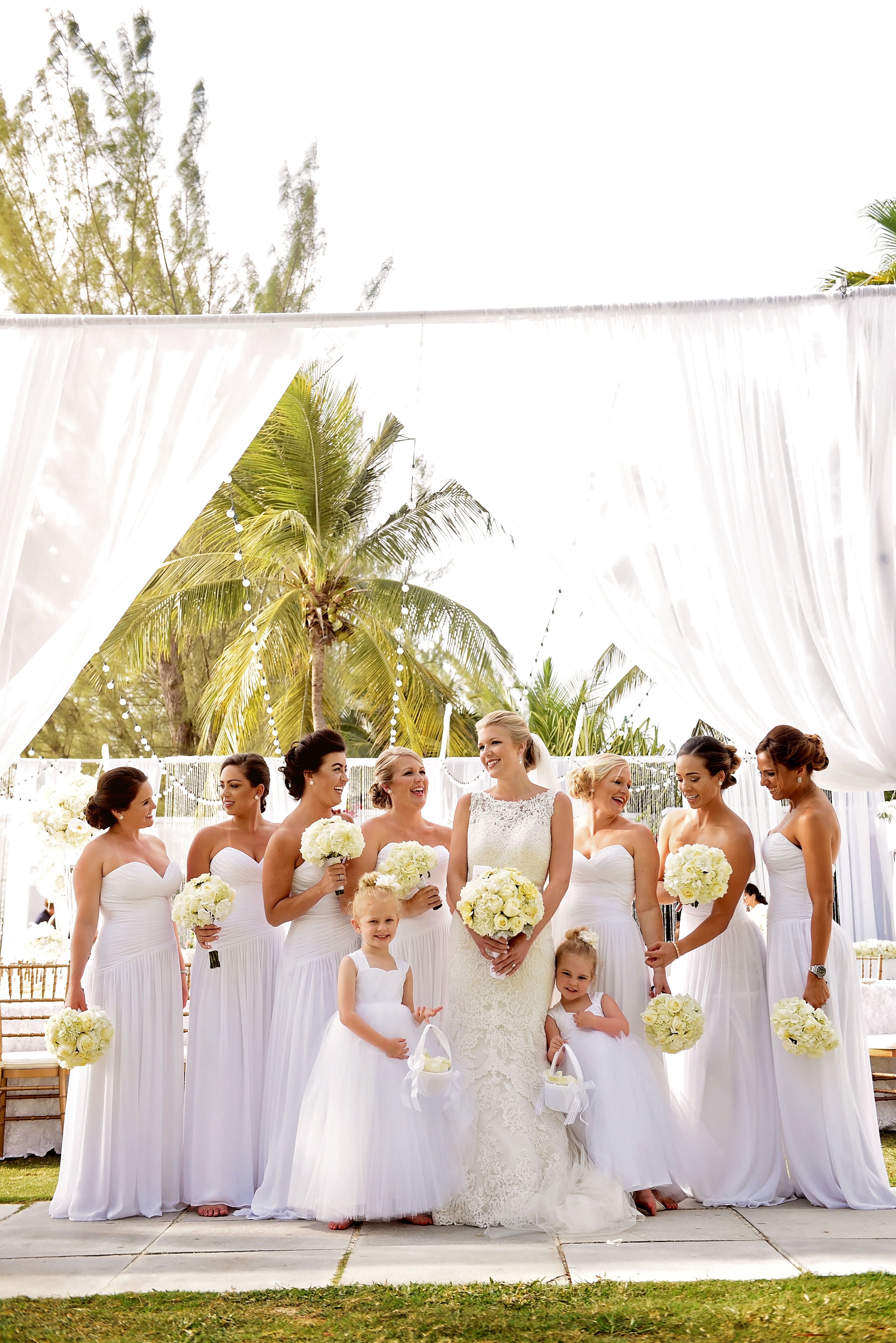 Accessories for white bridesmaid dresses on the beach