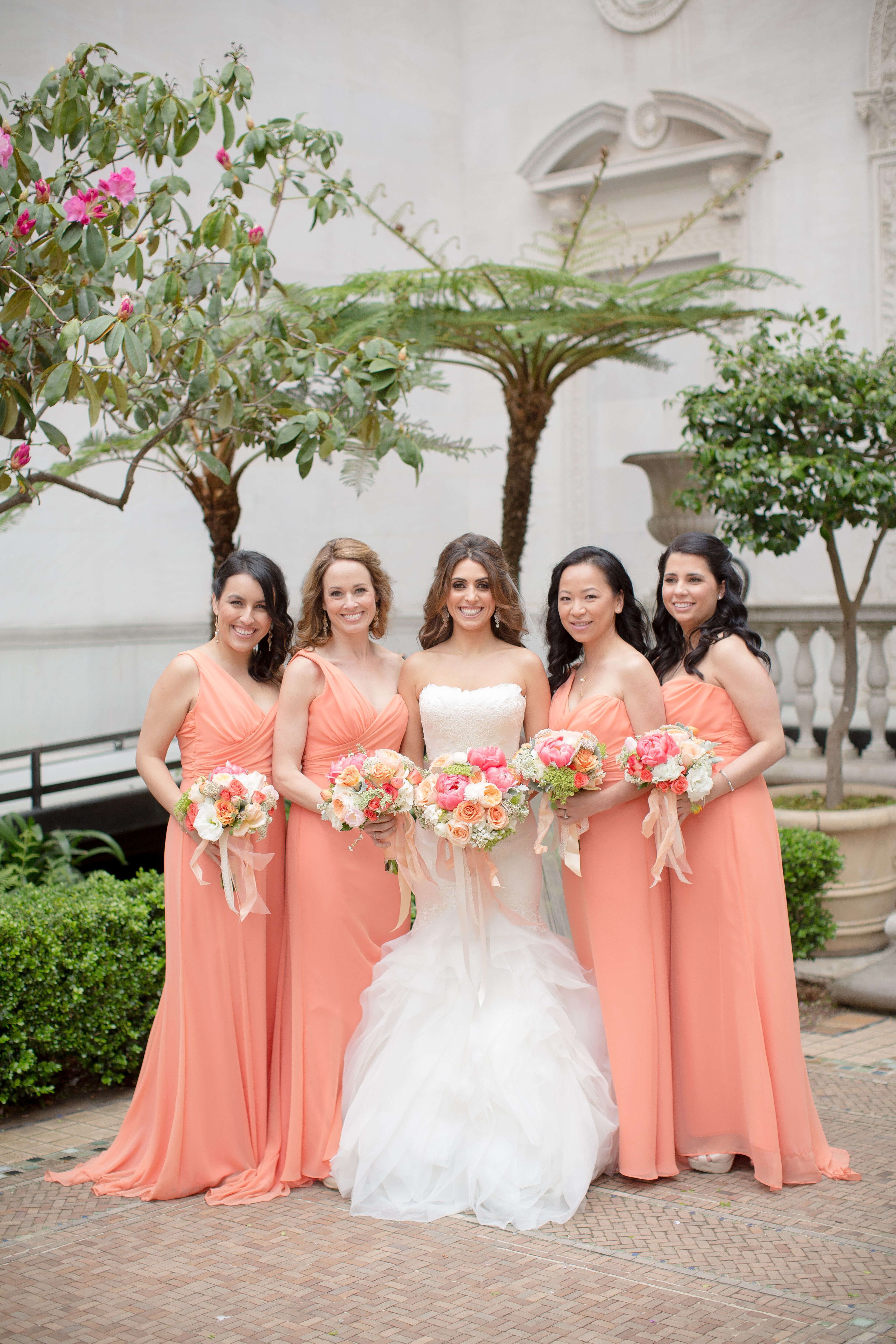 PeachColored Long Bridesmaid Dresses