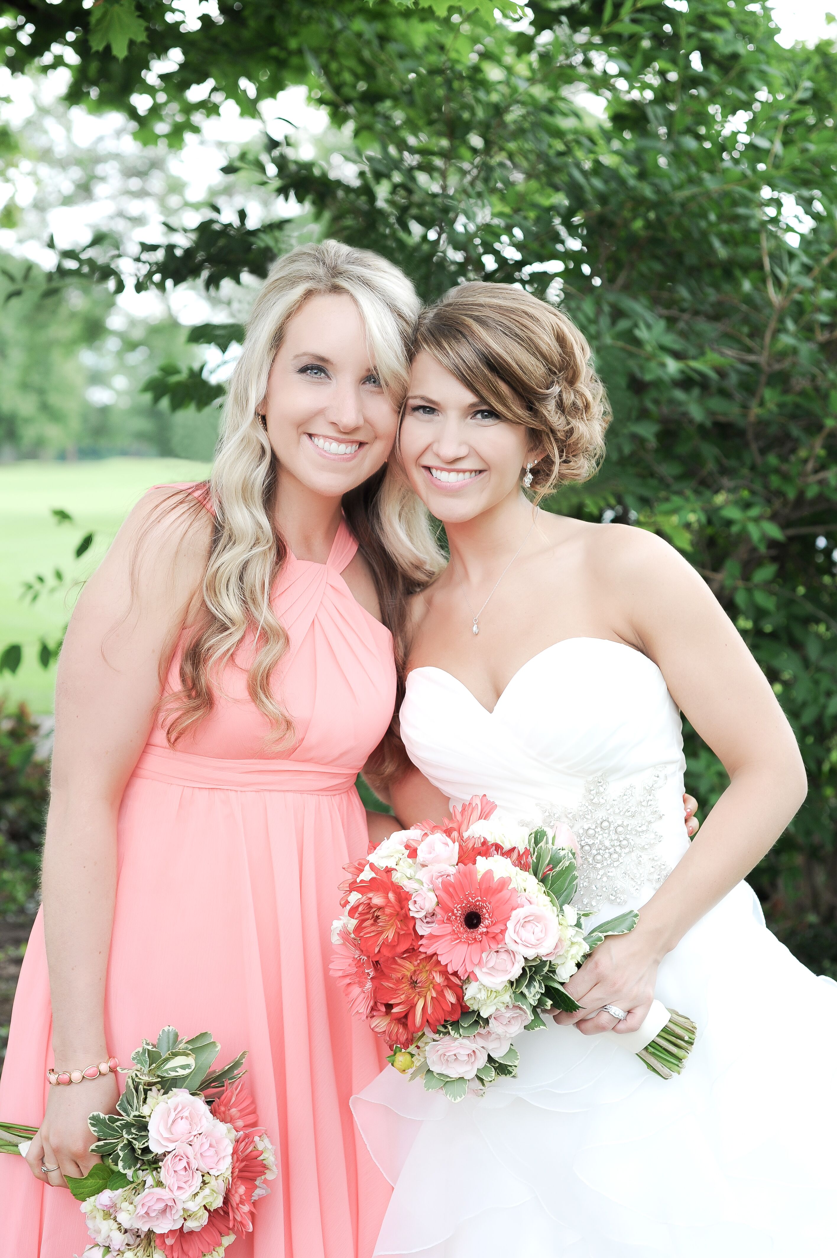 bride-and-matron-of-honor-in-coral-dress