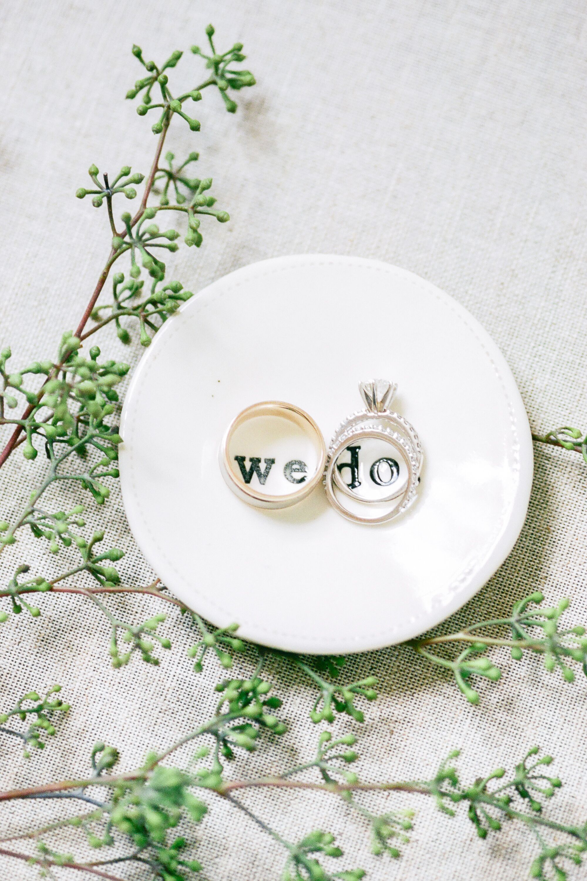 Wedding Band and Diamond Ring in Personalized Dish