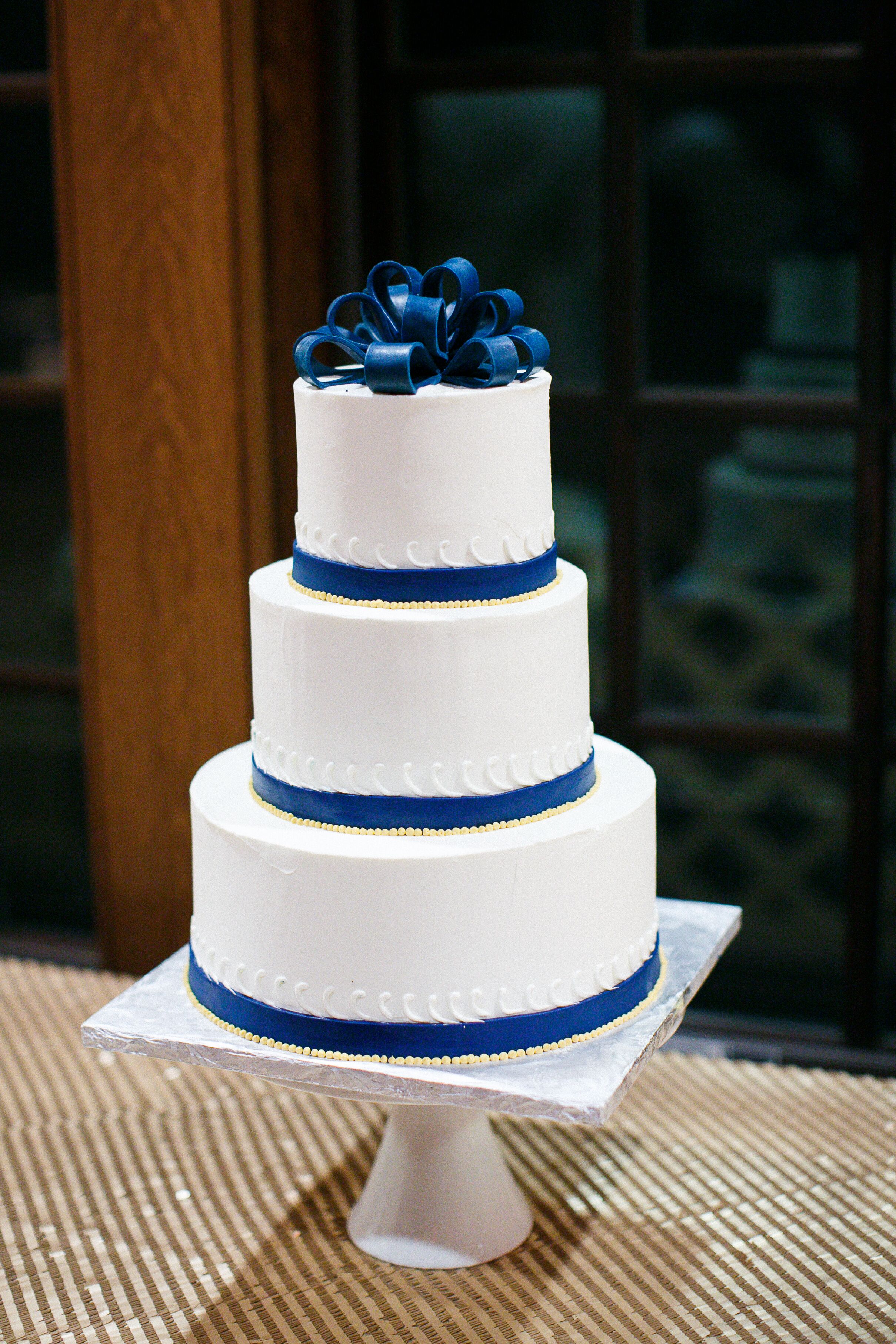 Blue-and-White Buttercream Wedding Cake