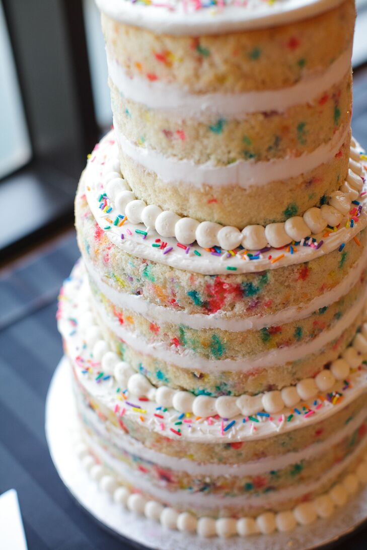 Unfrosted Wedding Cake with Sprinkles
