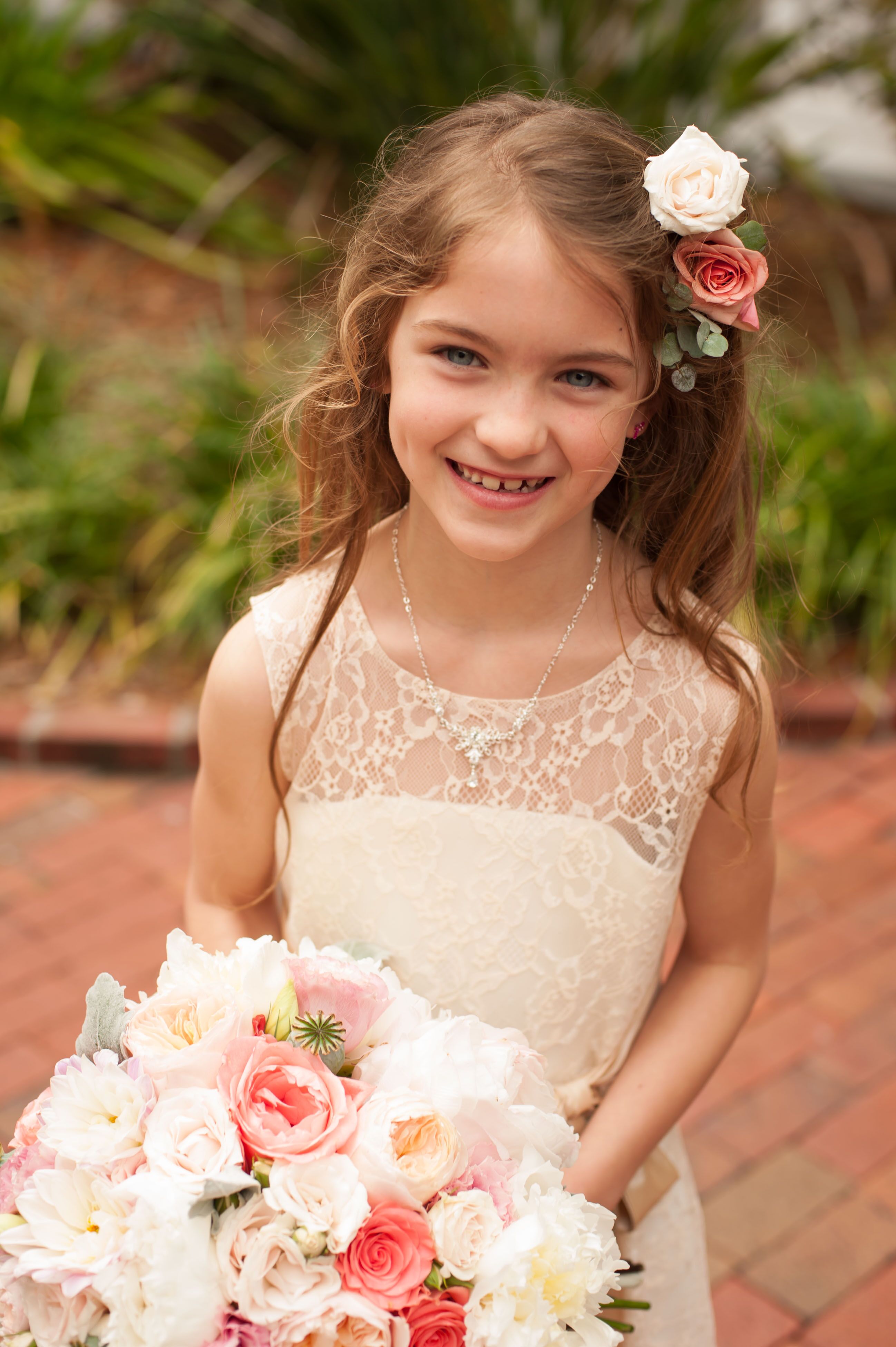 Florida Flower Girl With Pink Roses